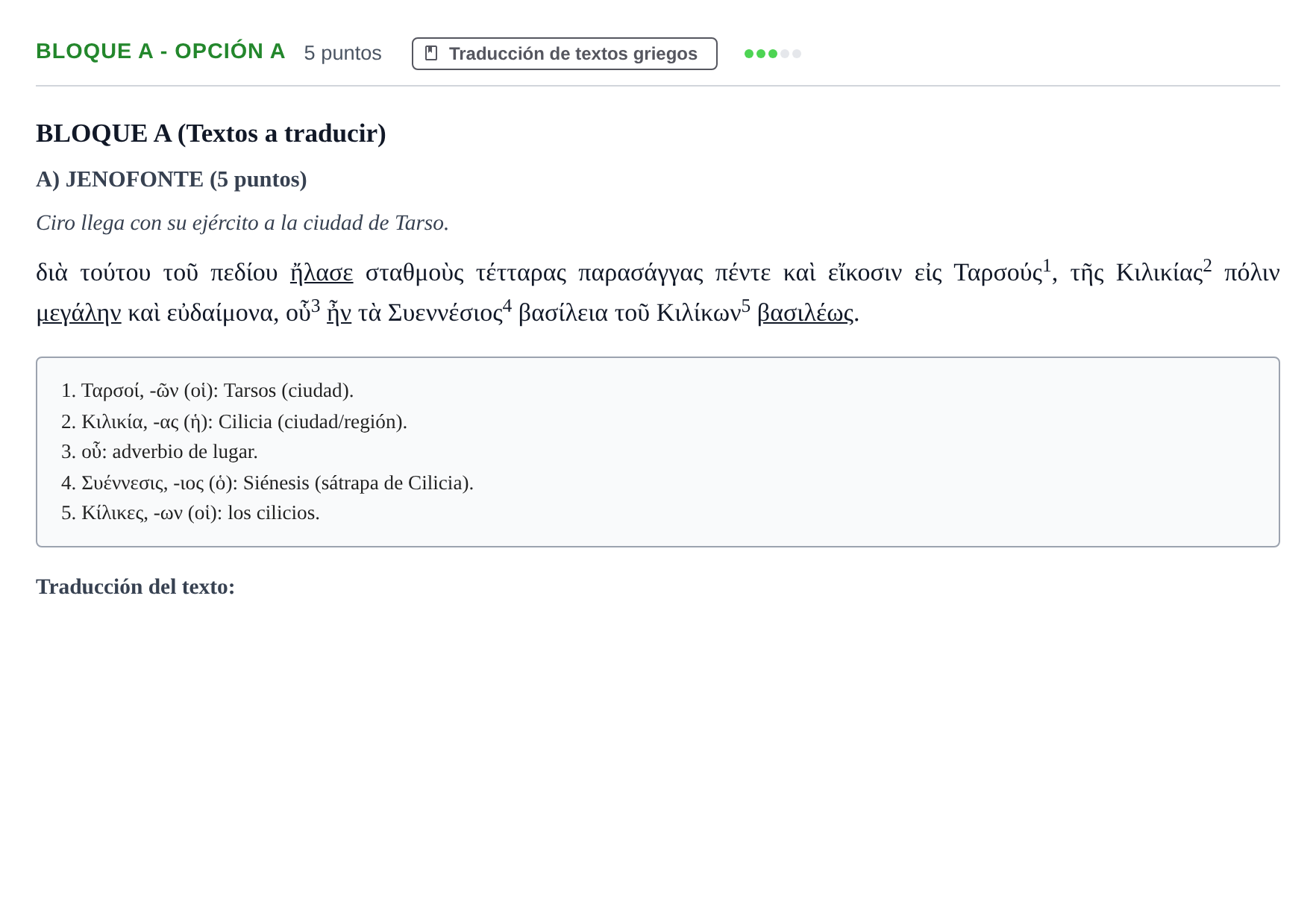 Enunciado: Bloque A - Opción A · Griego II PAU Andalucía Examen 6 2020