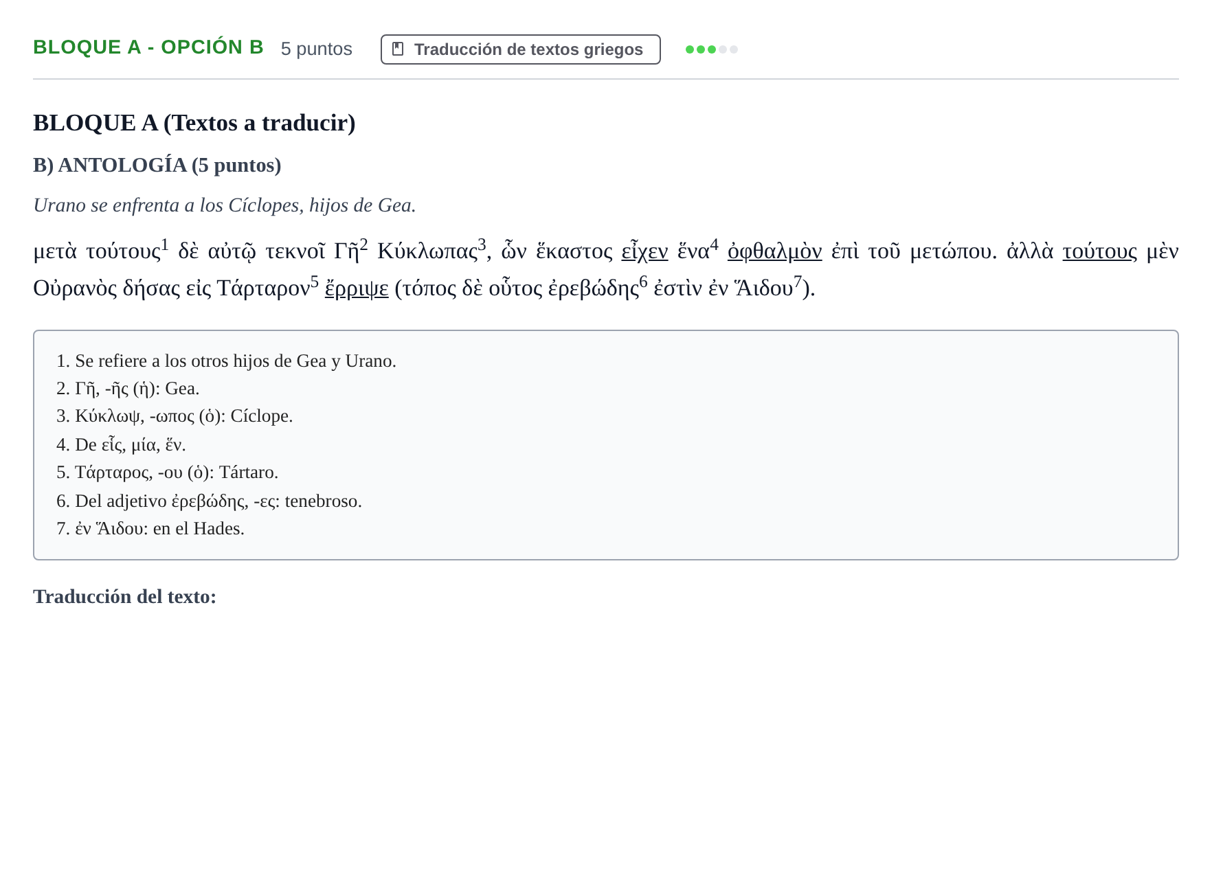 Enunciado: Bloque A - Opción B · Griego II PAU Andalucía Examen 6 2020