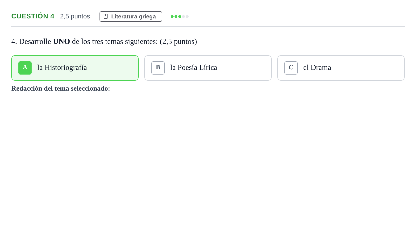Enunciado: Cuestión 4 · Griego II PAU Andalucía Examen 6 2020