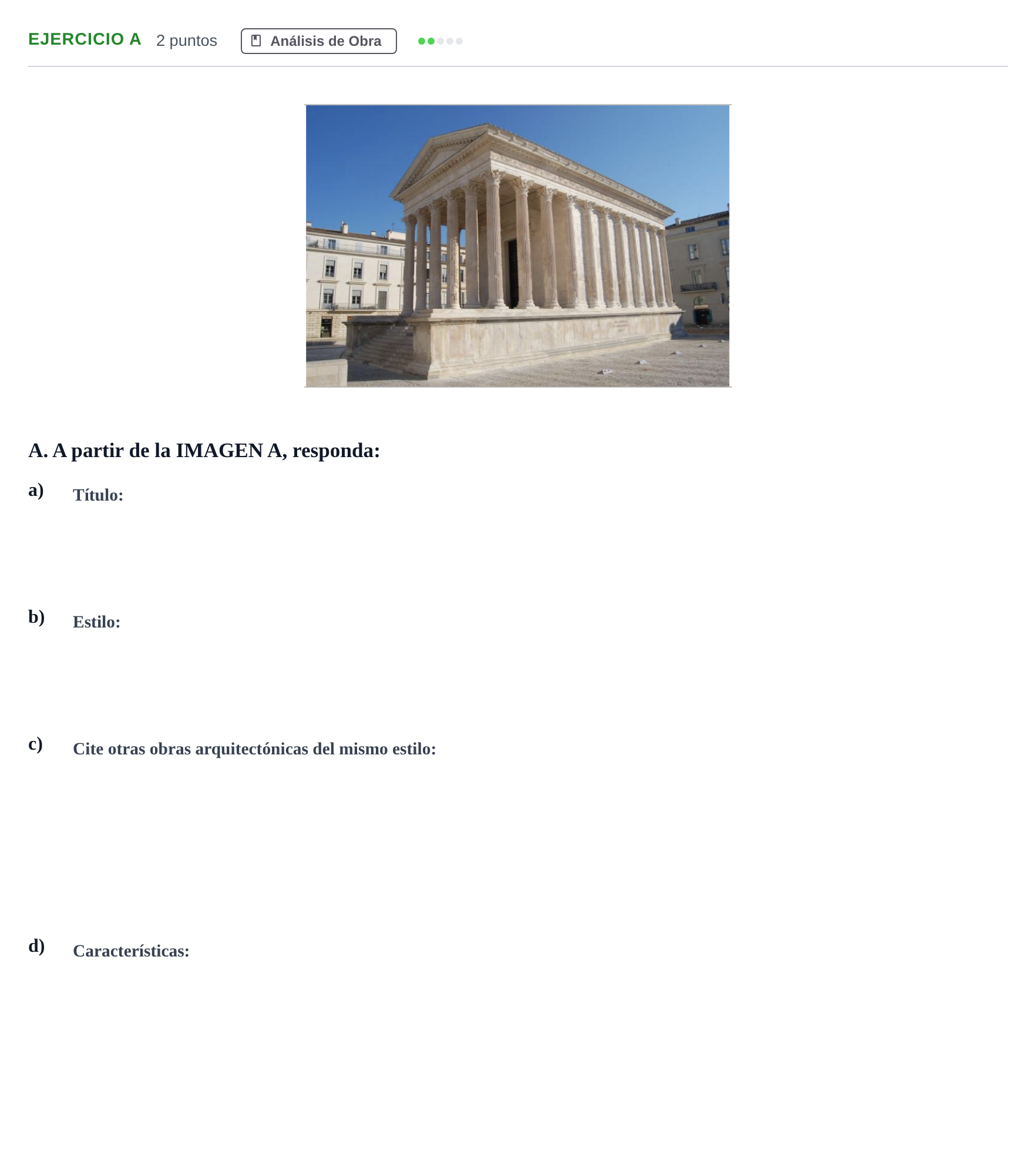 Enunciado: Ejercicio A · Historia del Arte PAU Andalucía Examen B 2020