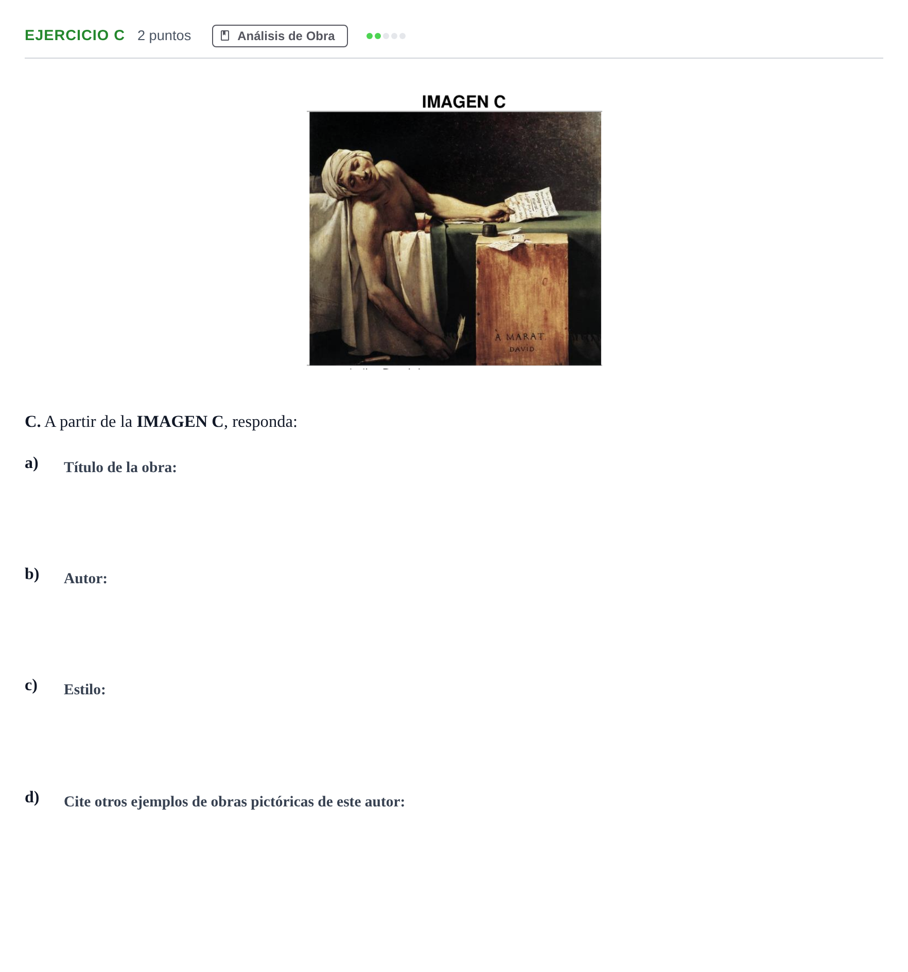 Enunciado: Ejercicio C · Historia del Arte PAU Andalucía Examen C 2020