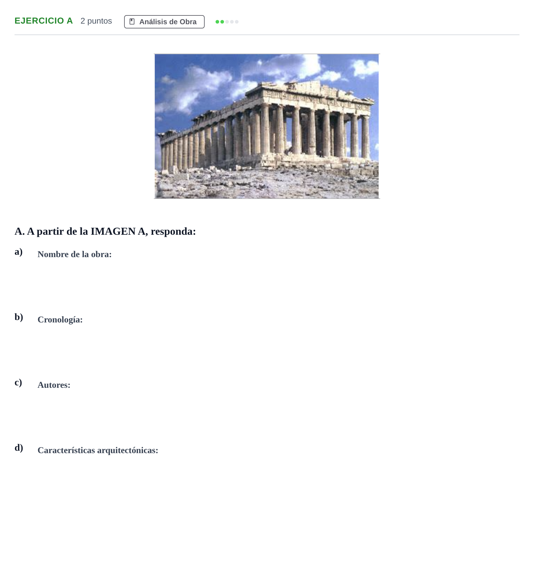Enunciado: Ejercicio A · Historia del Arte PAU Andalucía Examen D 2020