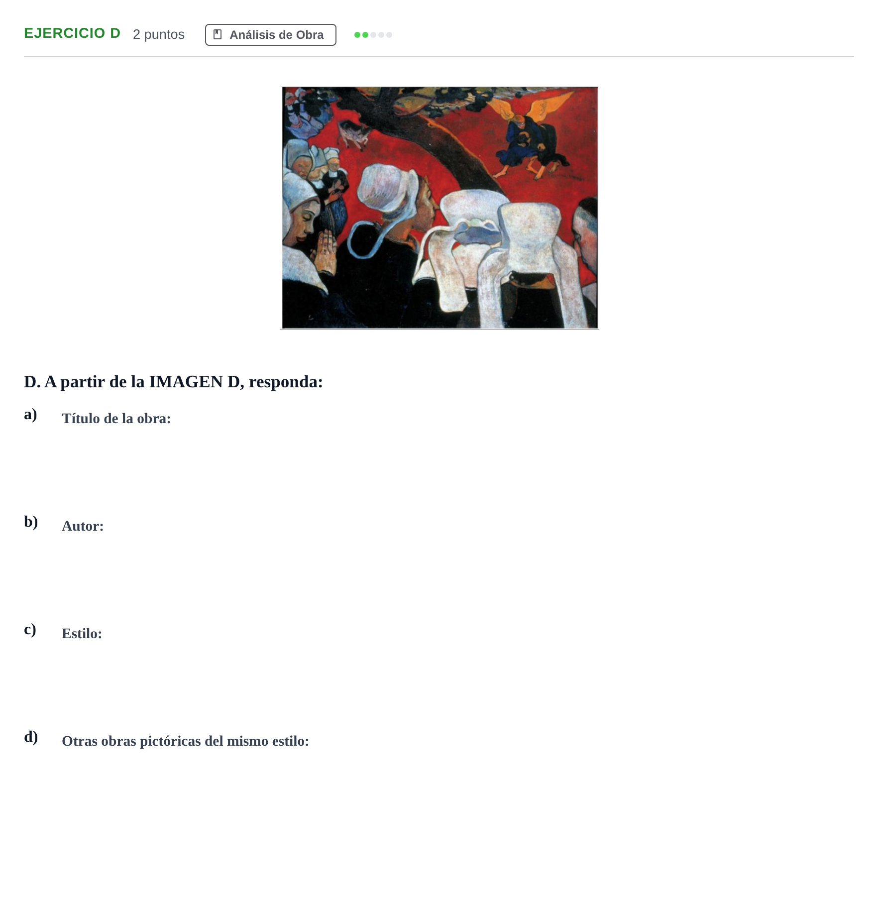 Enunciado: Ejercicio D · Historia del Arte PAU Andalucía Examen D 2020