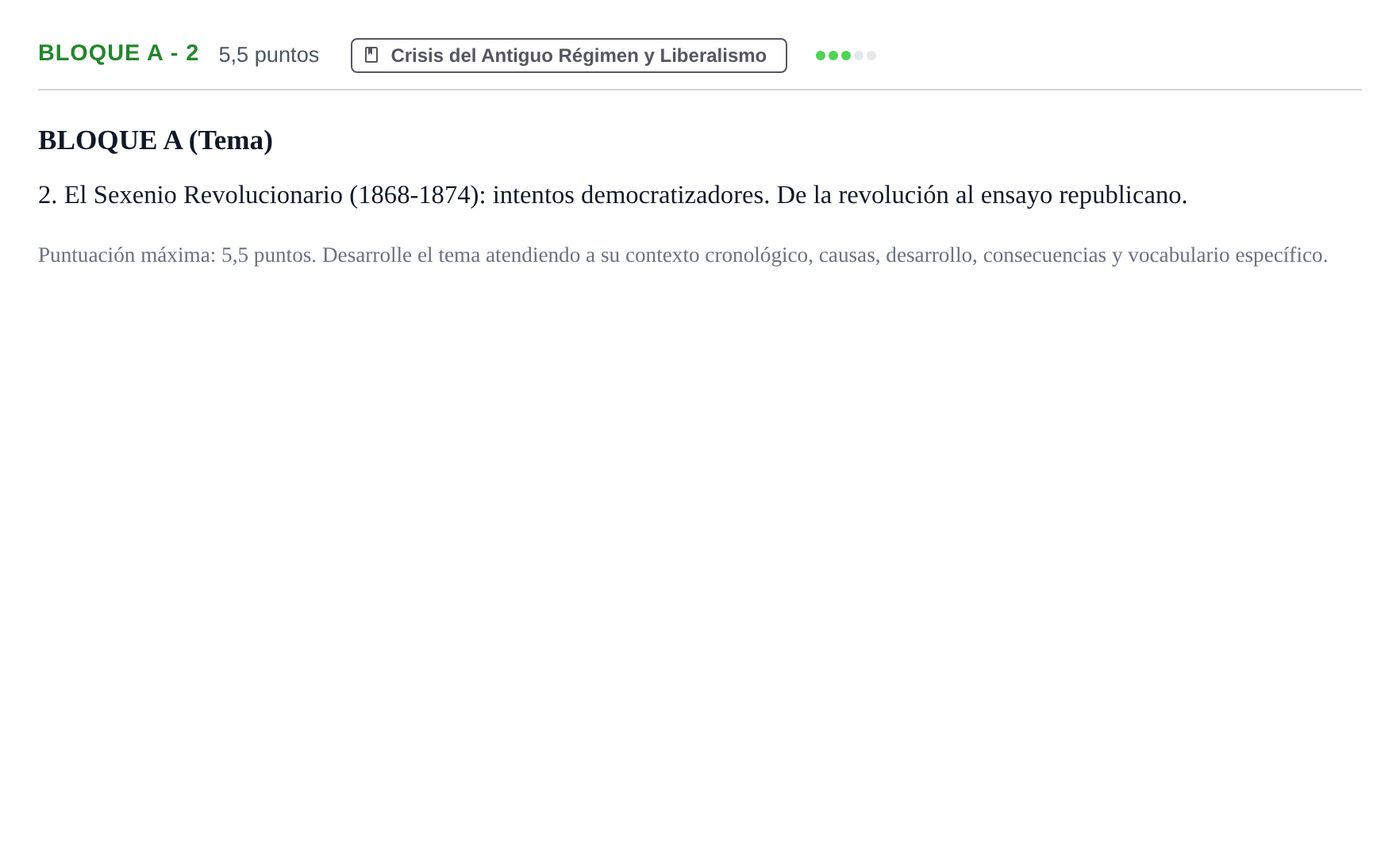 Enunciado: Bloque A - 2 · Historia de España PAU Andalucía Examen 1 2020