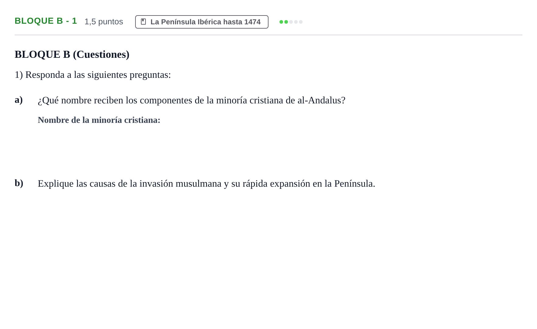 Enunciado: Bloque B - 1 · Historia de España PAU Andalucía Examen 1 2020