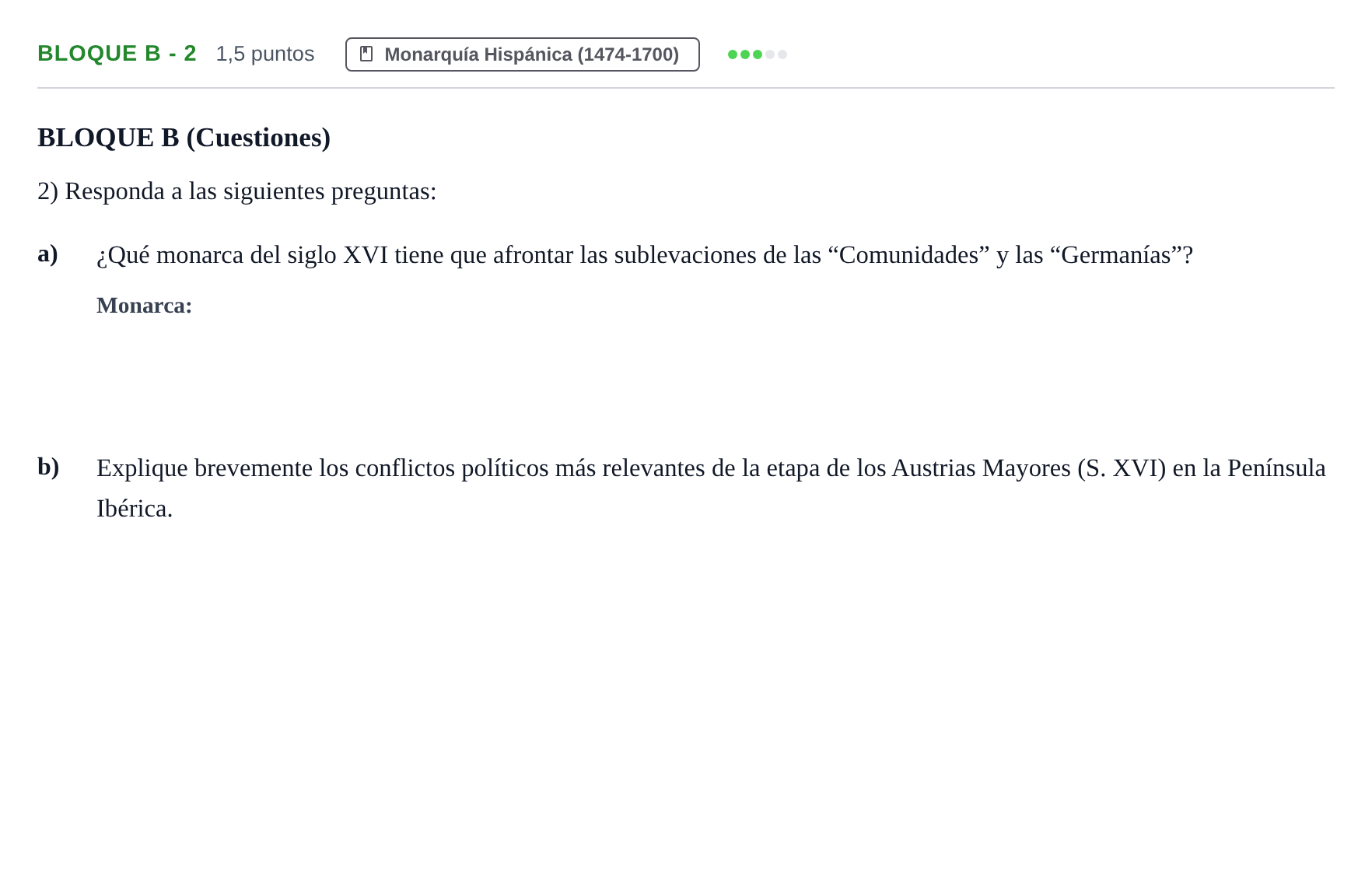 Enunciado: Bloque B - 2 · Historia de España PAU Andalucía Examen 1 2020