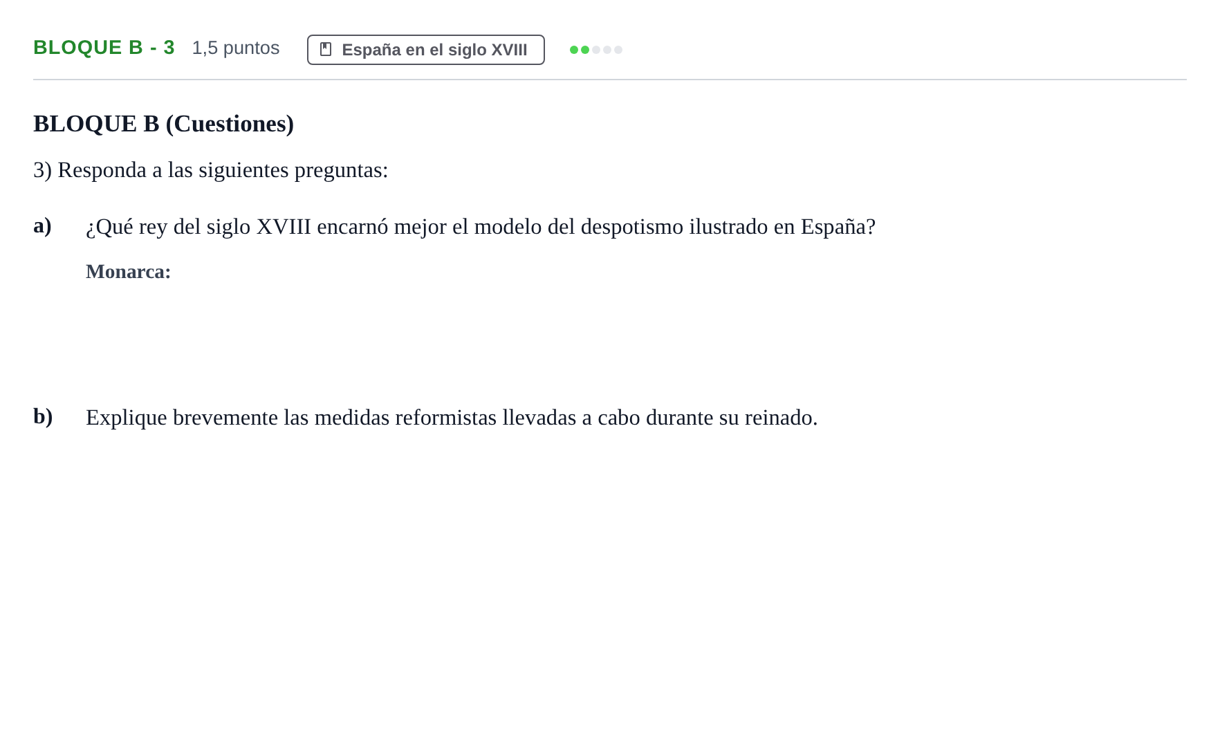Enunciado: Bloque B - 3 · Historia de España PAU Andalucía Examen 1 2020
