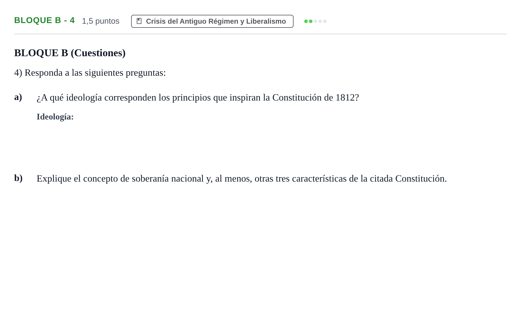 Enunciado: Bloque B - 4 · Historia de España PAU Andalucía Examen 1 2020