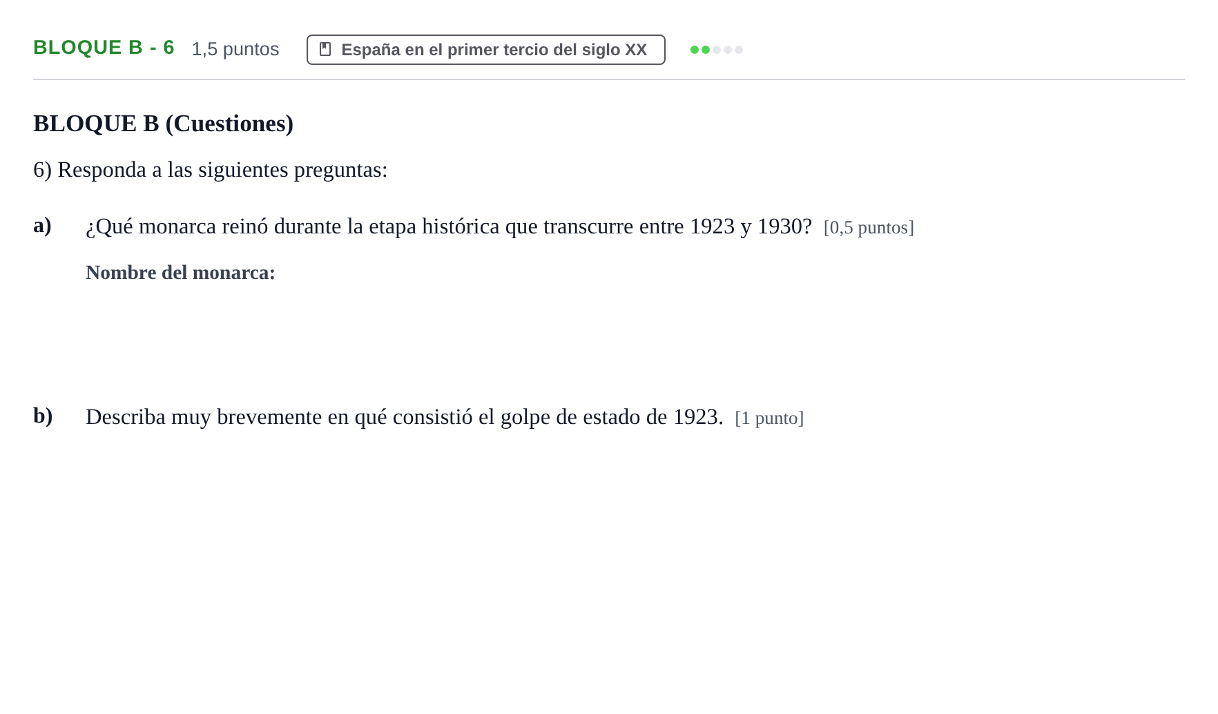 Enunciado: Bloque B - 6 · Historia de España PAU Andalucía Examen 1 2020