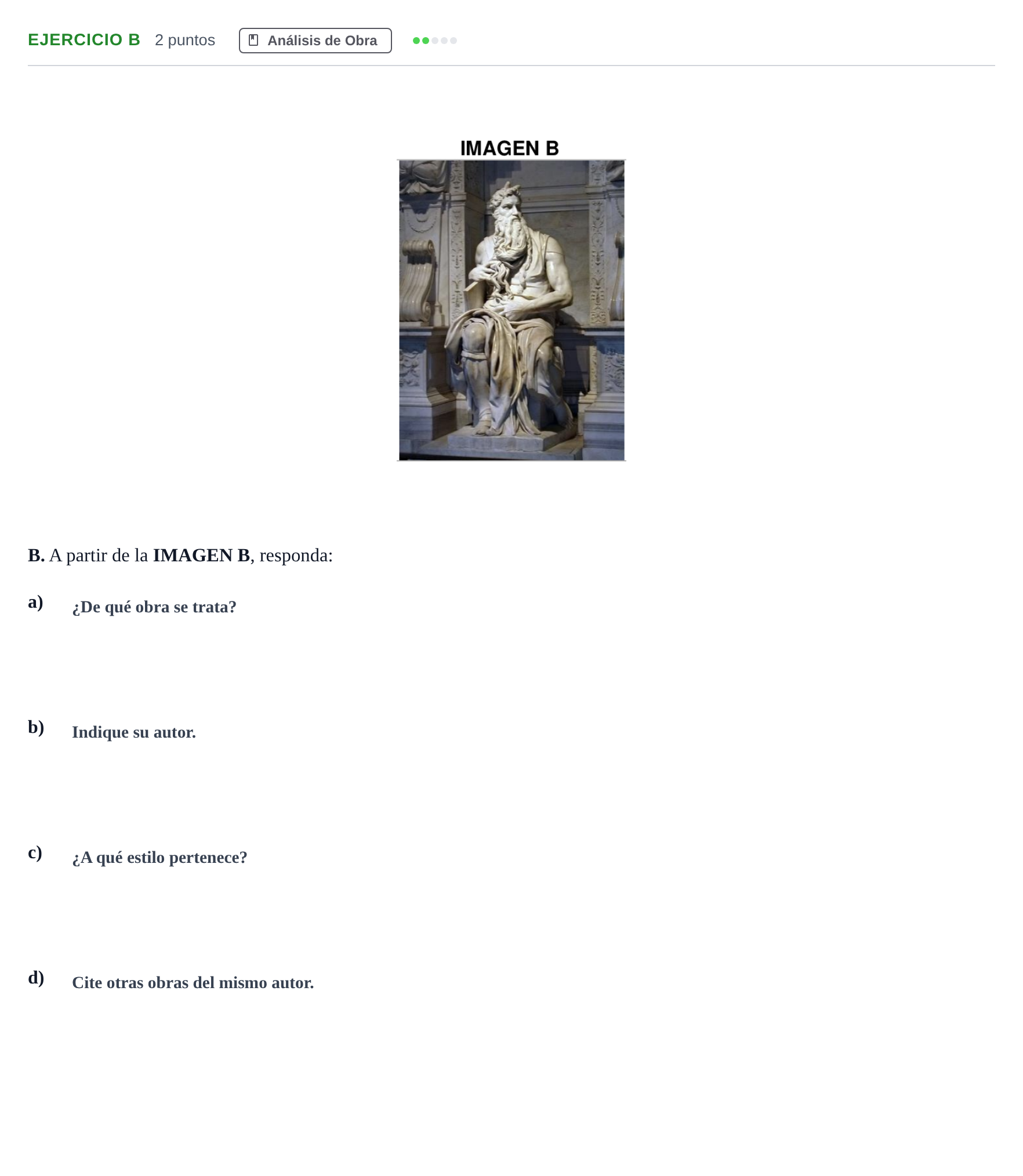 Enunciado: Ejercicio B · Historia del Arte PAU Andalucía Examen F 2020