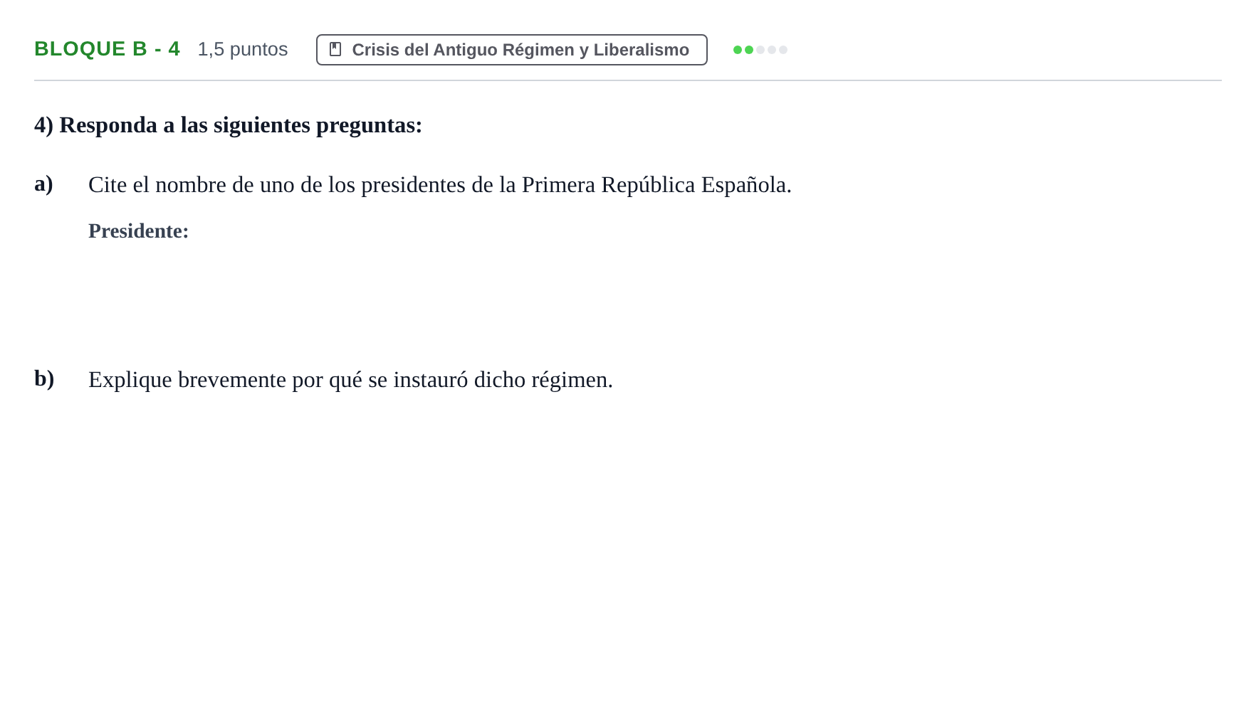 Enunciado: Bloque B - 4 · Historia de España PAU Andalucía Examen 2 2020