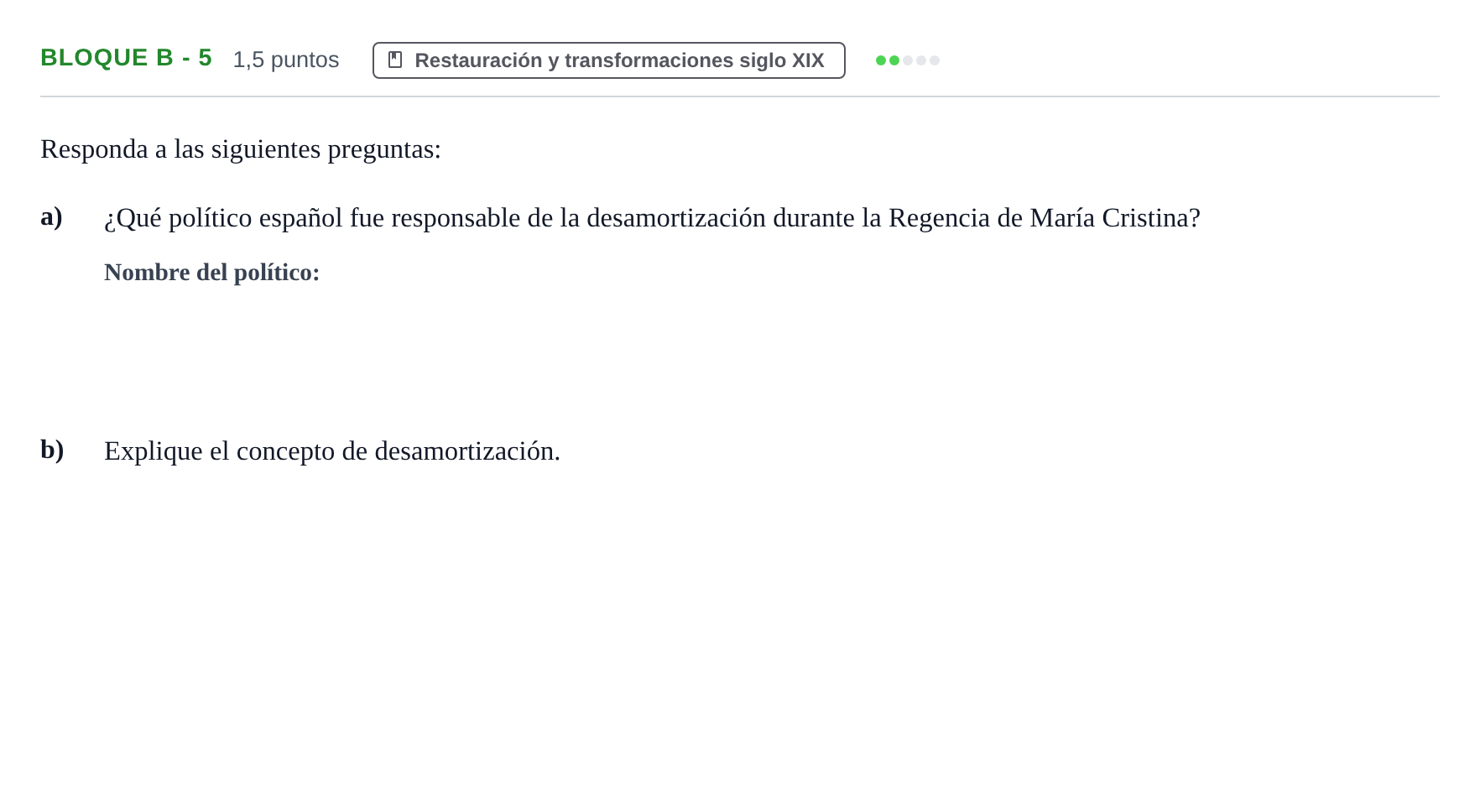 Enunciado: Bloque B - 5 · Historia de España PAU Andalucía Examen 2 2020