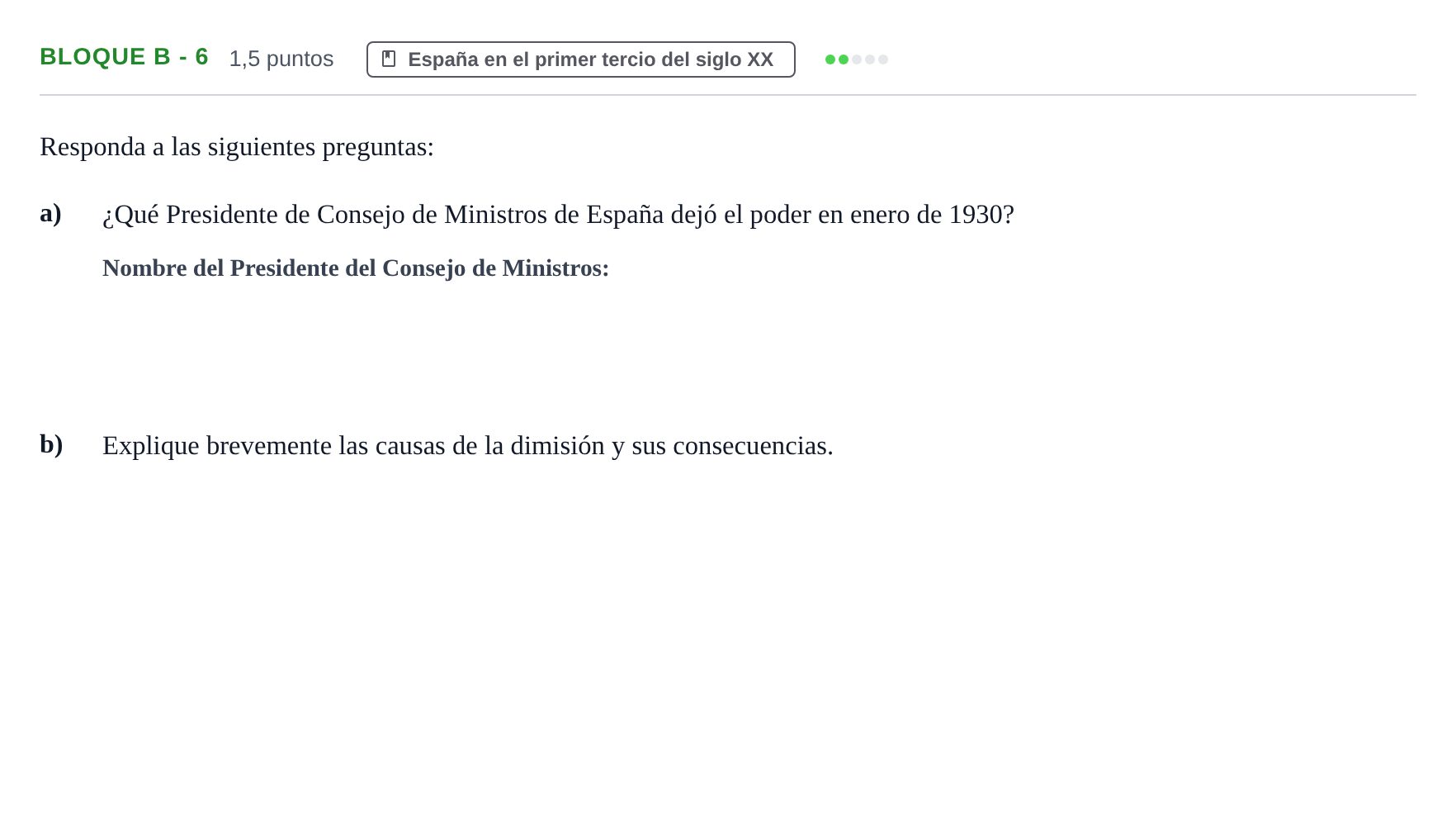 Enunciado: Bloque B - 6 · Historia de España PAU Andalucía Examen 2 2020