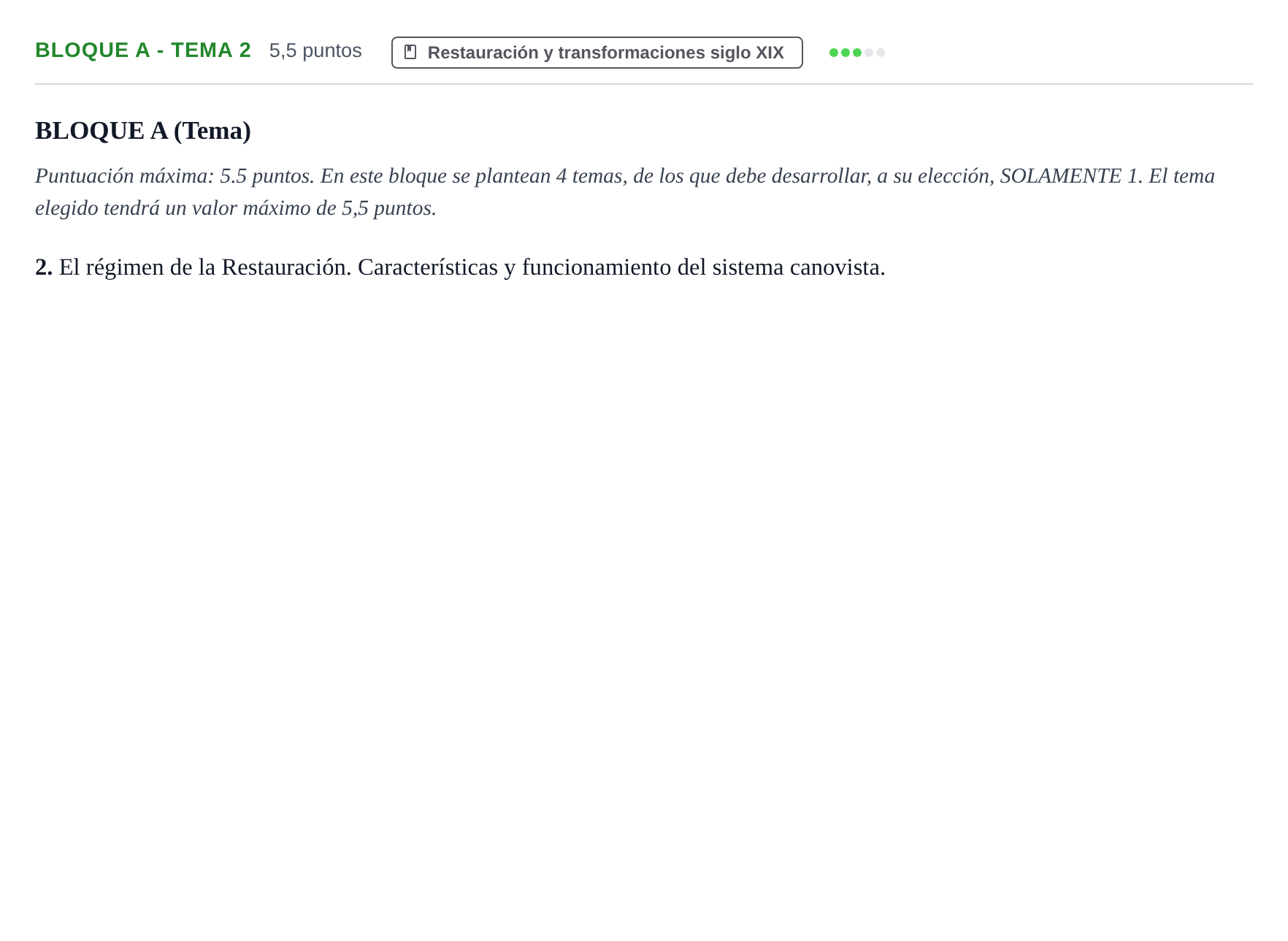 Enunciado: Bloque A - Tema 2 · Historia de España PAU Andalucía Examen 3 2020