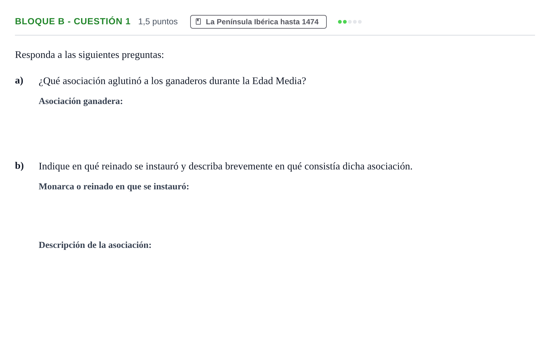 Enunciado: Bloque B - Cuestión 1 · Historia de España PAU Andalucía Examen 3 2020