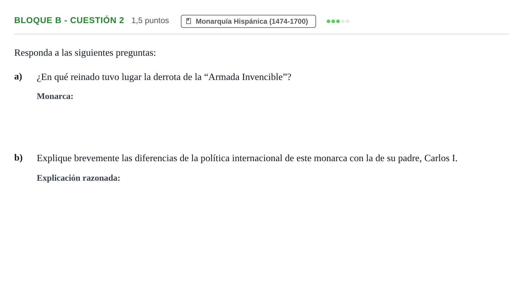 Enunciado: Bloque B - Cuestión 2 · Historia de España PAU Andalucía Examen 3 2020