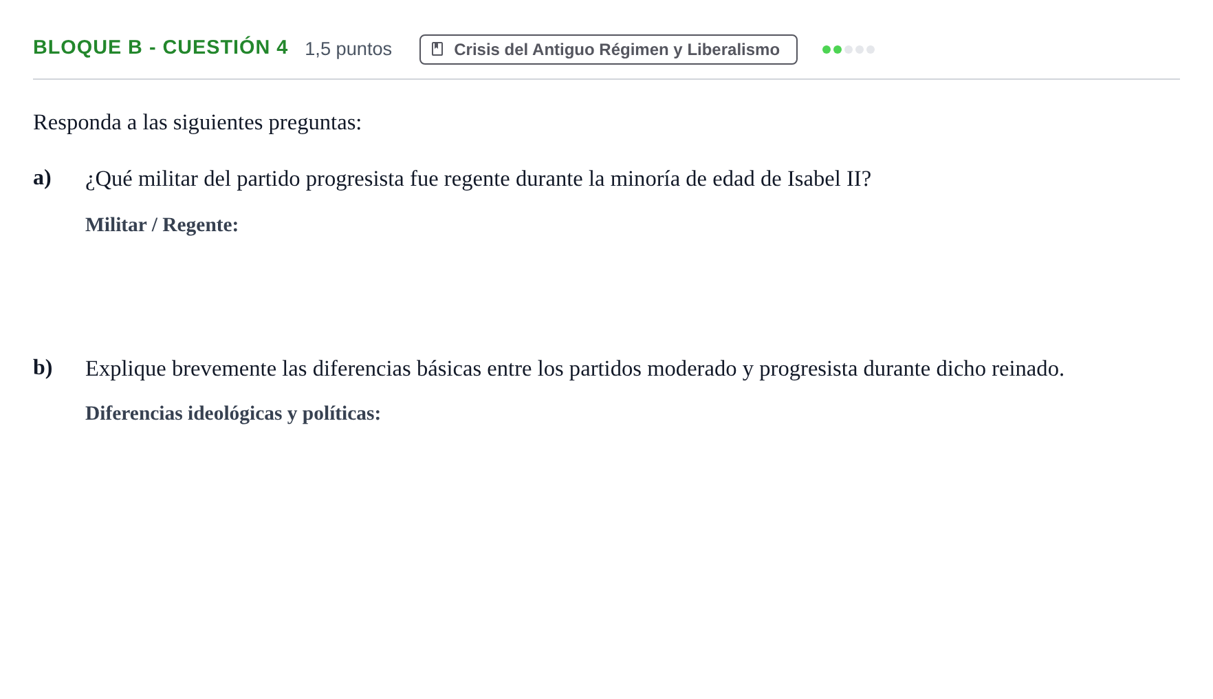 Enunciado: Bloque B - Cuestión 4 · Historia de España PAU Andalucía Examen 3 2020