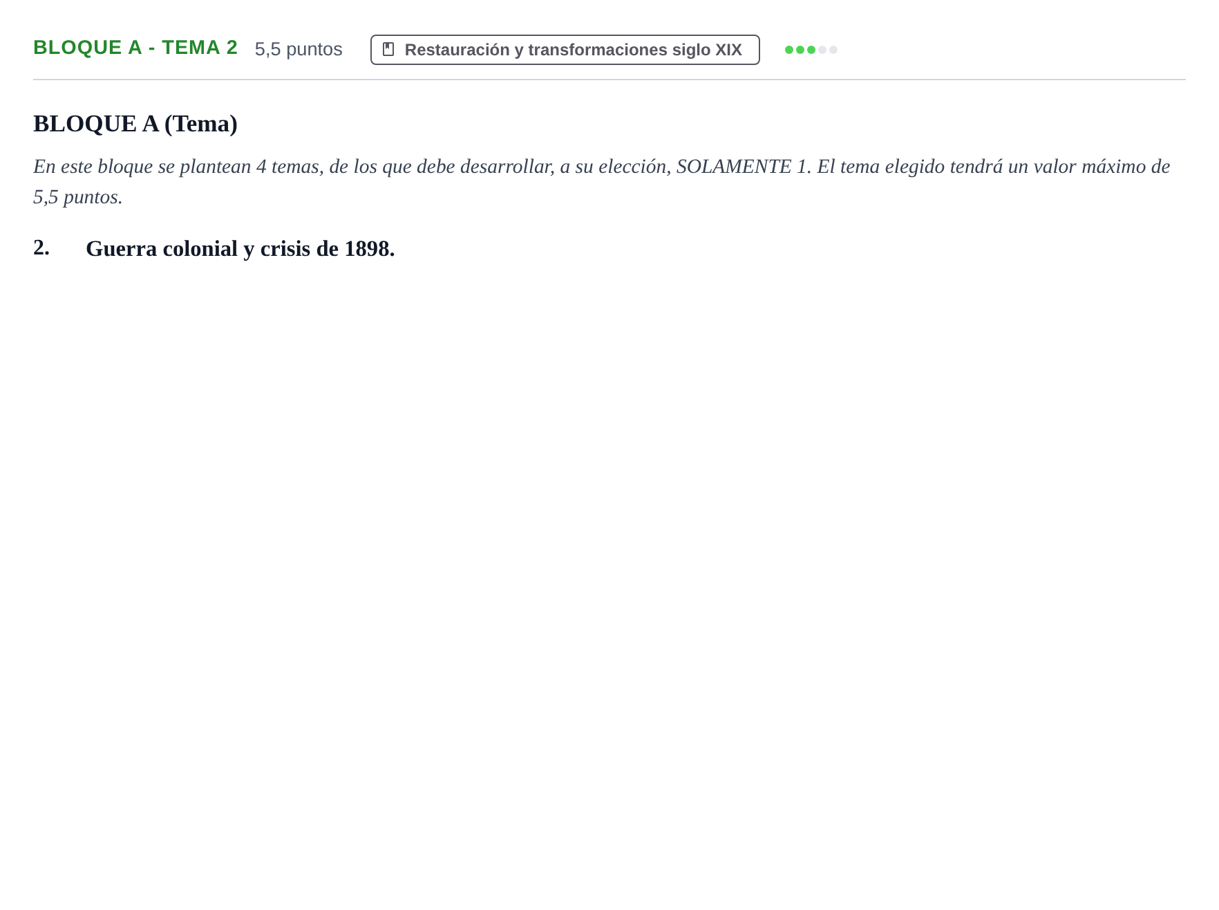 Enunciado: Bloque A - Tema 2 · Historia de España PAU Andalucía Examen 4 2020