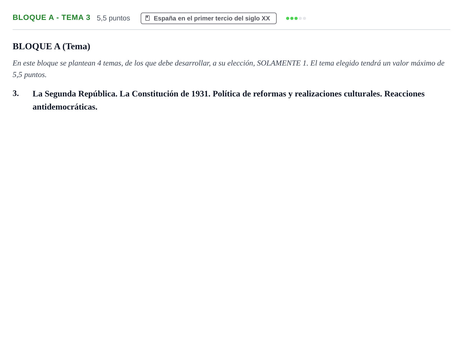 Enunciado: Bloque A - Tema 3 · Historia de España PAU Andalucía Examen 4 2020