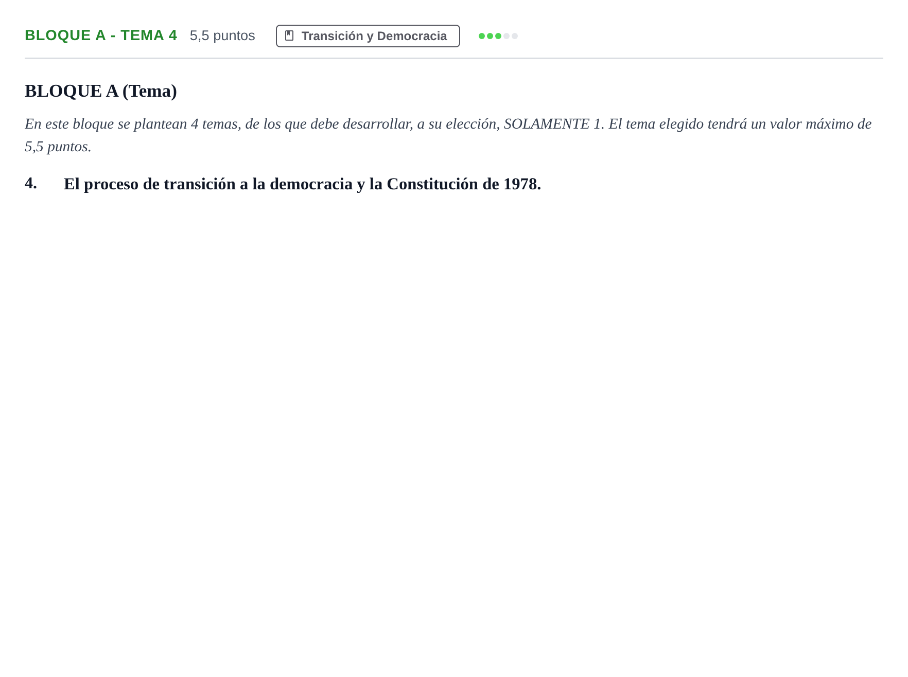 Enunciado: Bloque A - Tema 4 · Historia de España PAU Andalucía Examen 4 2020