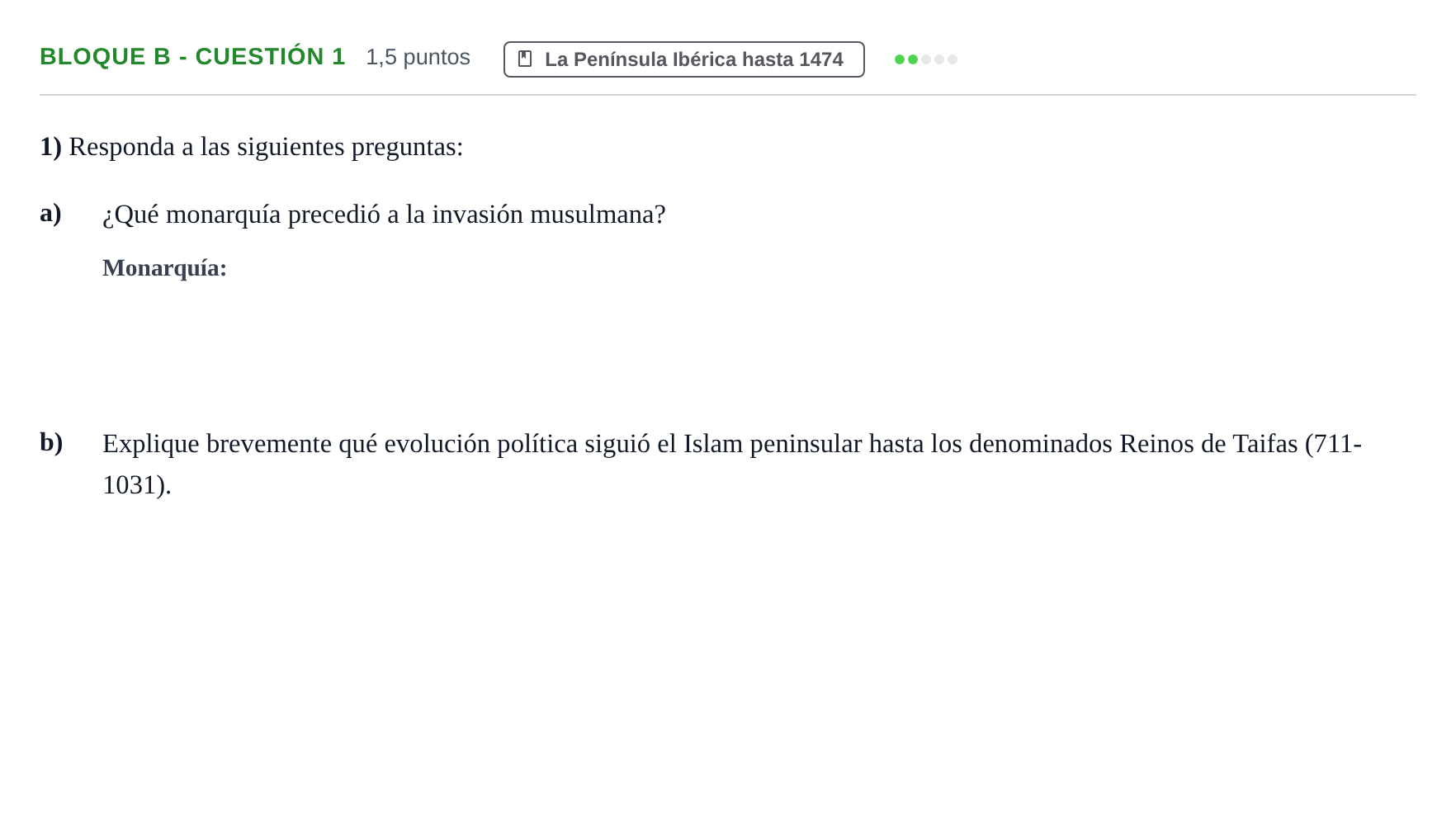 Enunciado: Bloque B - Cuestión 1 · Historia de España PAU Andalucía Examen 4 2020