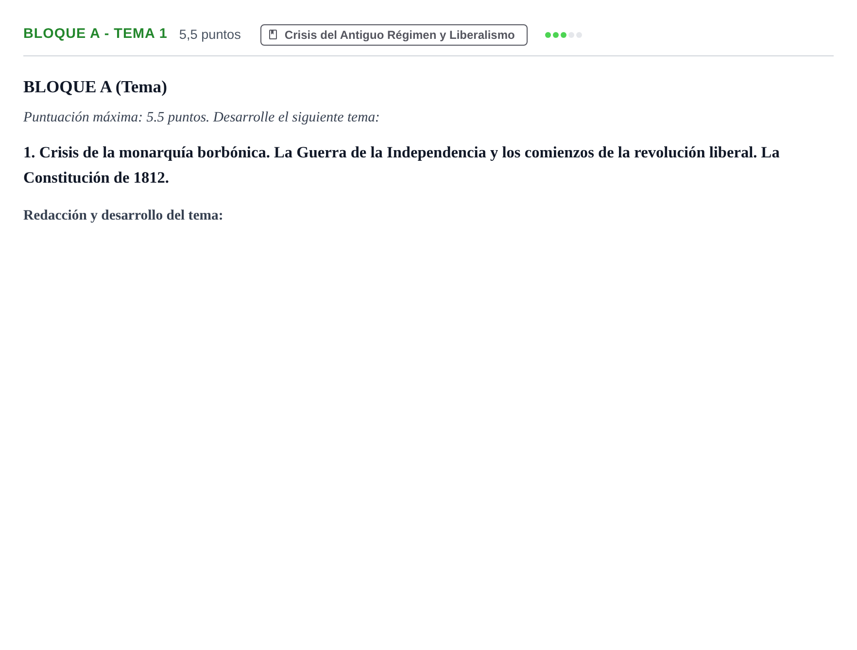 Enunciado: Bloque A - Tema 1 · Historia de España PAU Andalucía Examen 5 2020