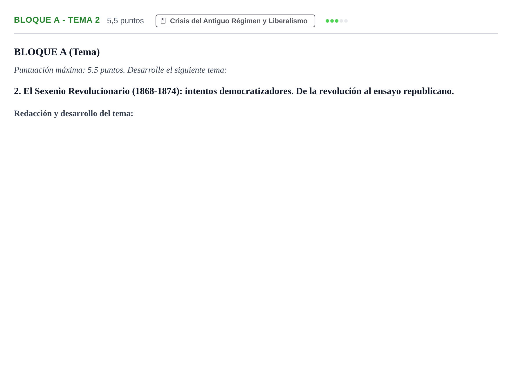 Enunciado: Bloque A - Tema 2 · Historia de España PAU Andalucía Examen 5 2020