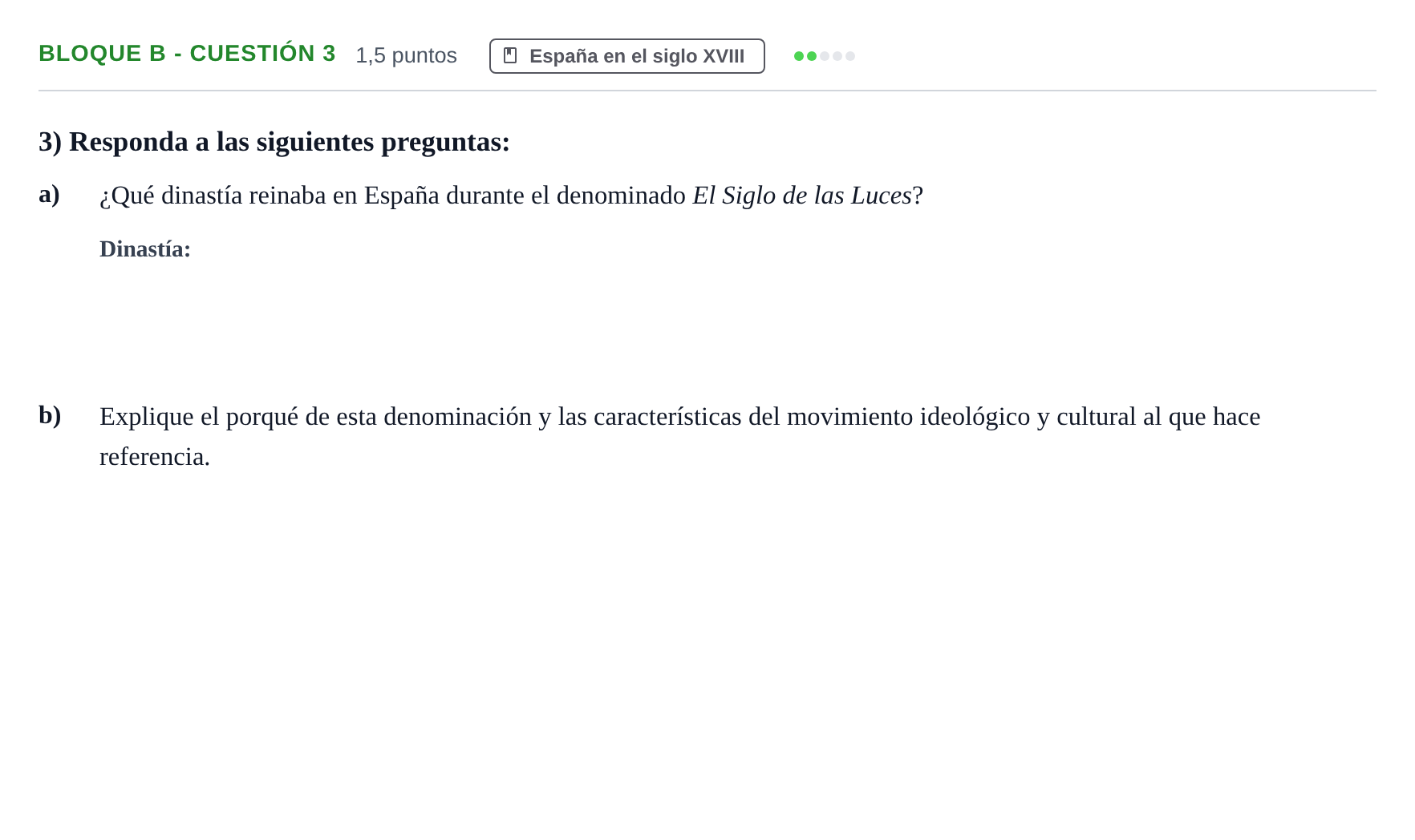 Enunciado: Bloque B - Cuestión 3 · Historia de España PAU Andalucía Examen 5 2020
