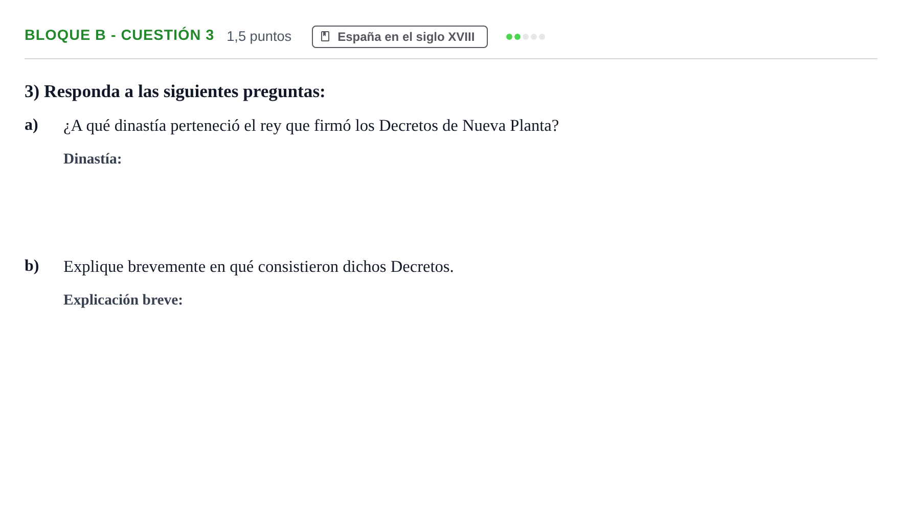 Enunciado: Bloque B - Cuestión 3 · Historia de España PAU Andalucía Examen 6 2020