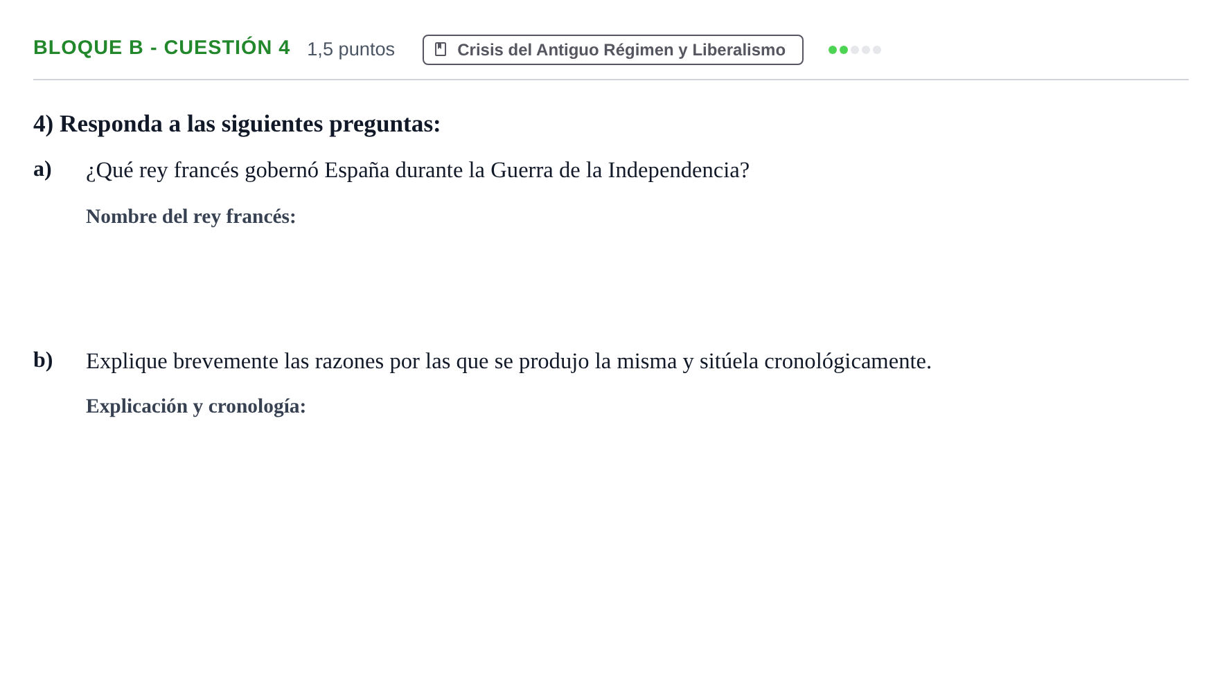 Enunciado: Bloque B - Cuestión 4 · Historia de España PAU Andalucía Examen 6 2020