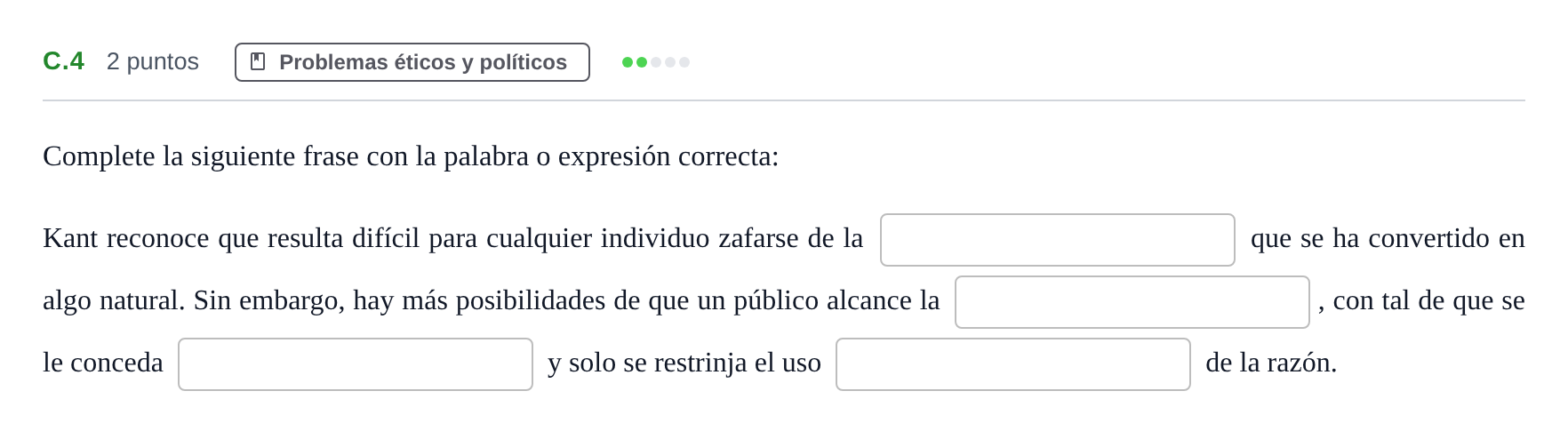 Enunciado: Ejercicio C.4 · Historia de la Filosofía PAU Andalucía Examen 1 2020