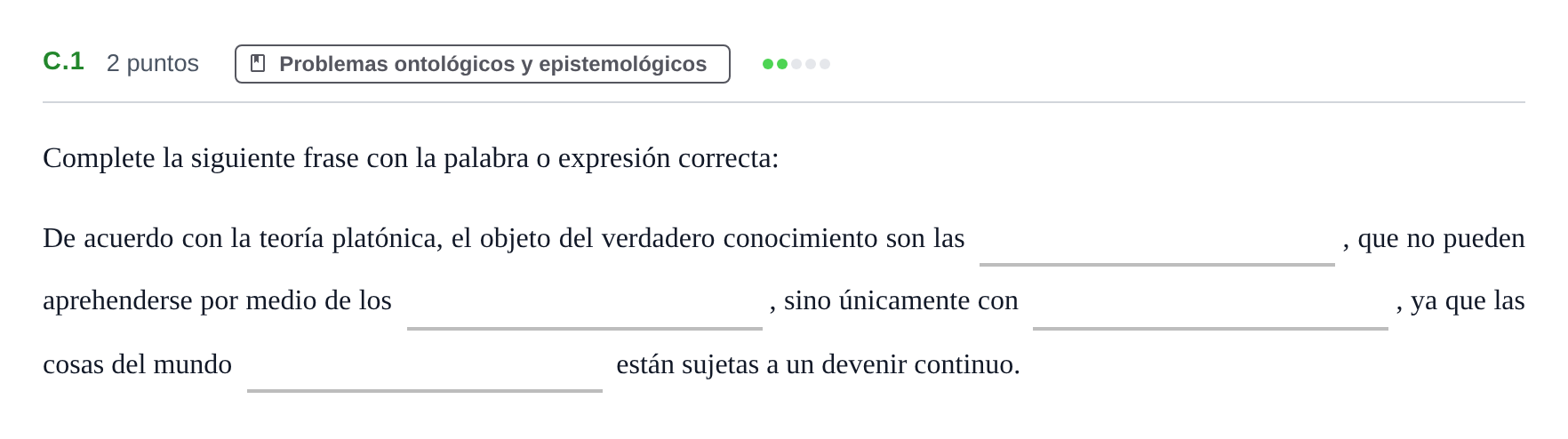 Enunciado: Ejercicio C.1 · Historia de la Filosofía PAU Andalucía Examen 2 2020