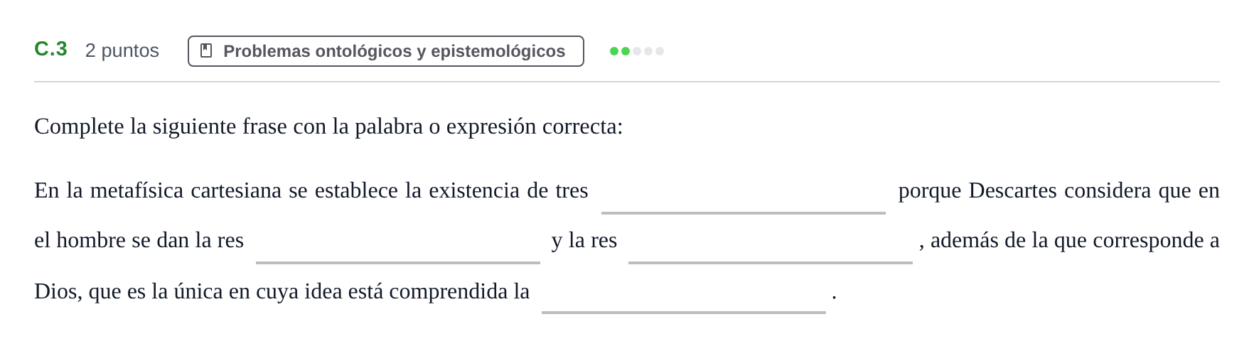 Enunciado: Ejercicio C.3 · Historia de la Filosofía PAU Andalucía Examen 2 2020