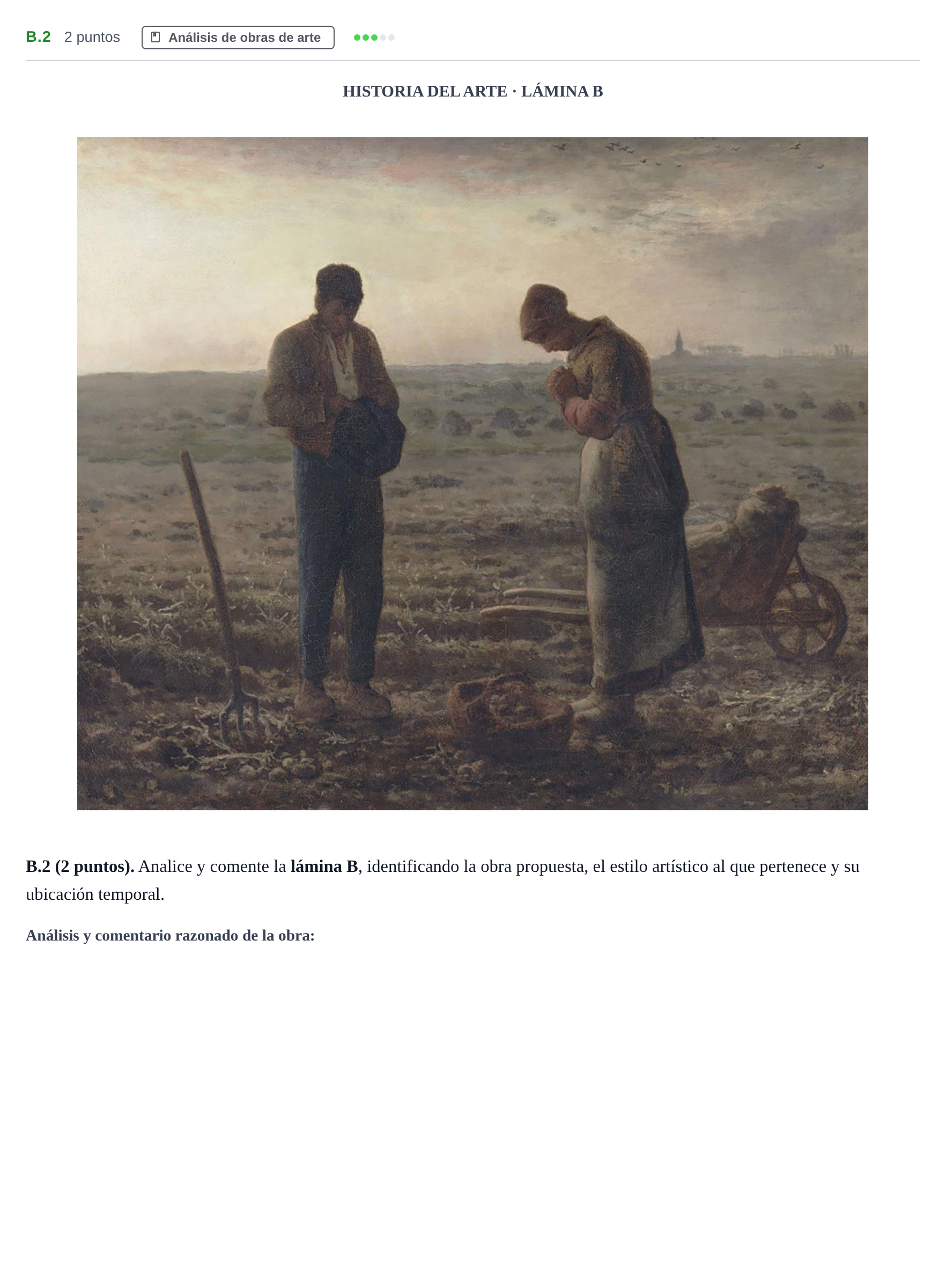 Enunciado: Ejercicio B.2 · Historia del Arte PAU Madrid Extraordinaria 2020