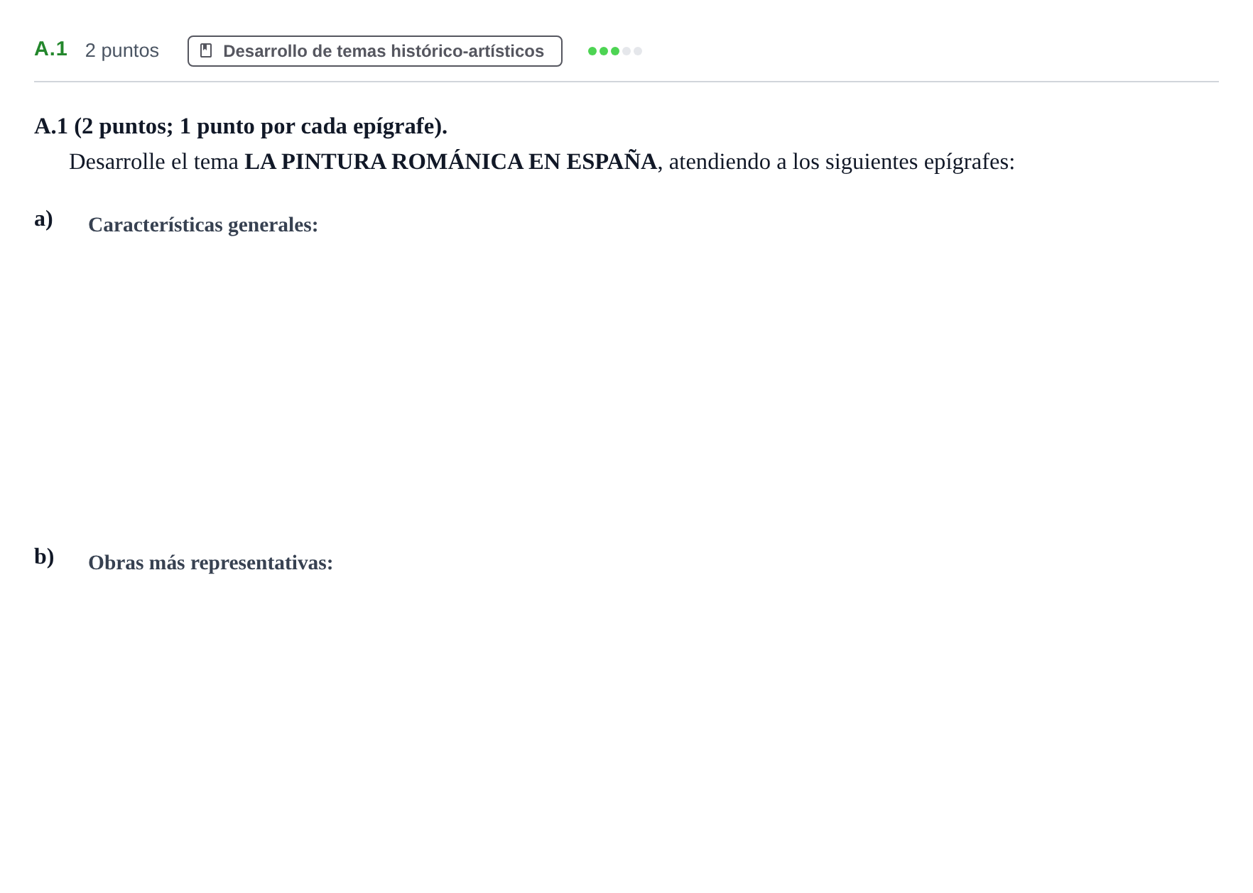 Enunciado: Ejercicio A.1 · Historia del Arte PAU Madrid Modelo 2020