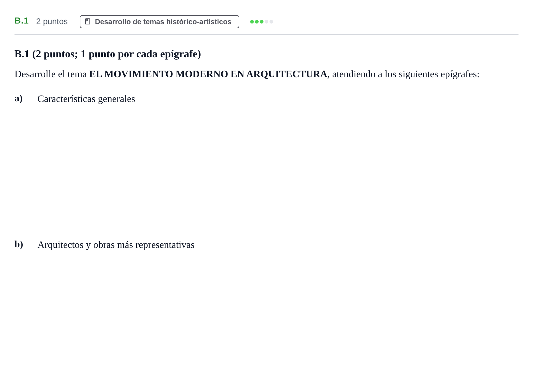 Enunciado: Ejercicio B.1 · Historia del Arte PAU Madrid Modelo 2020