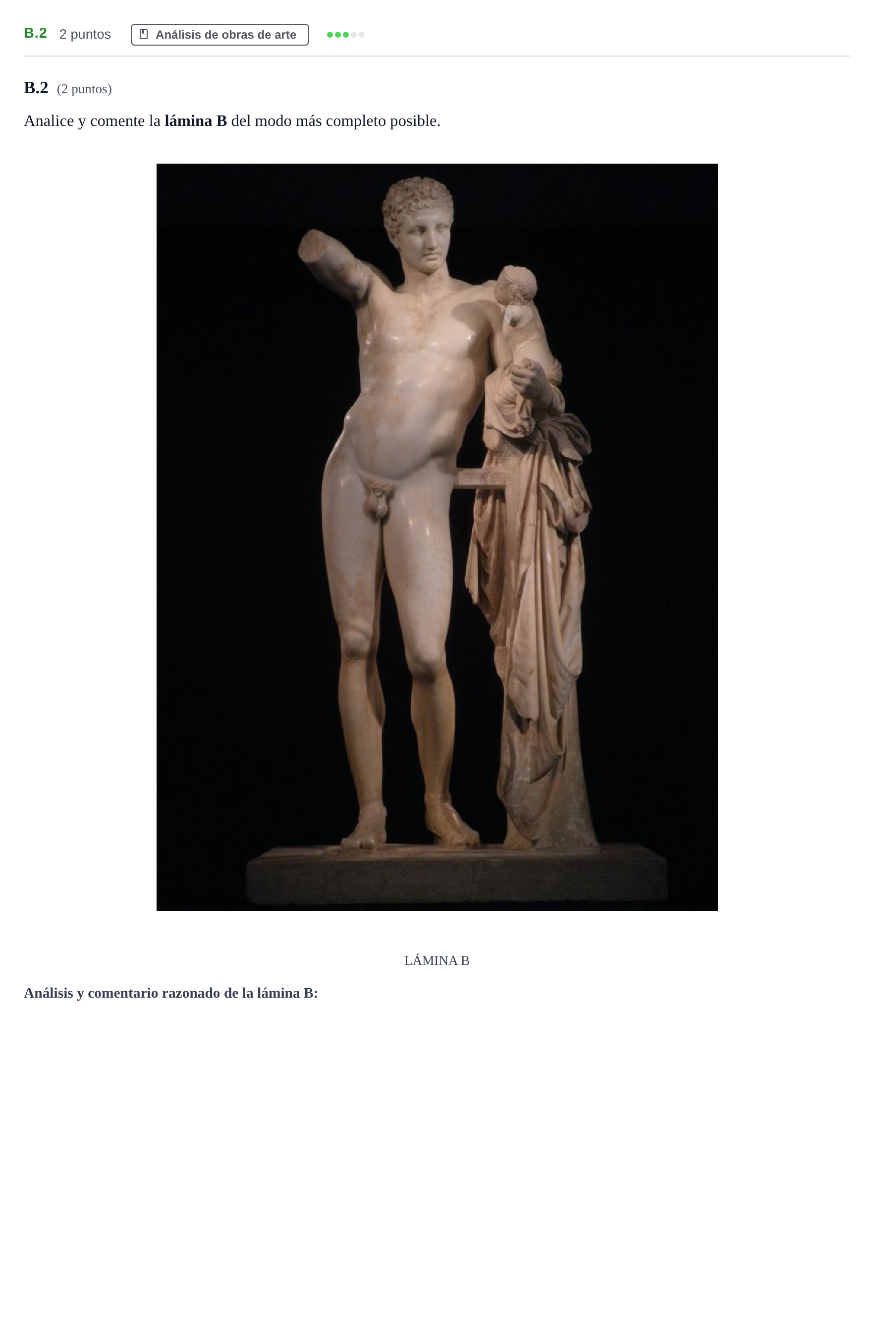 Enunciado: Ejercicio B.2 · Historia del Arte PAU Madrid Modelo 2020