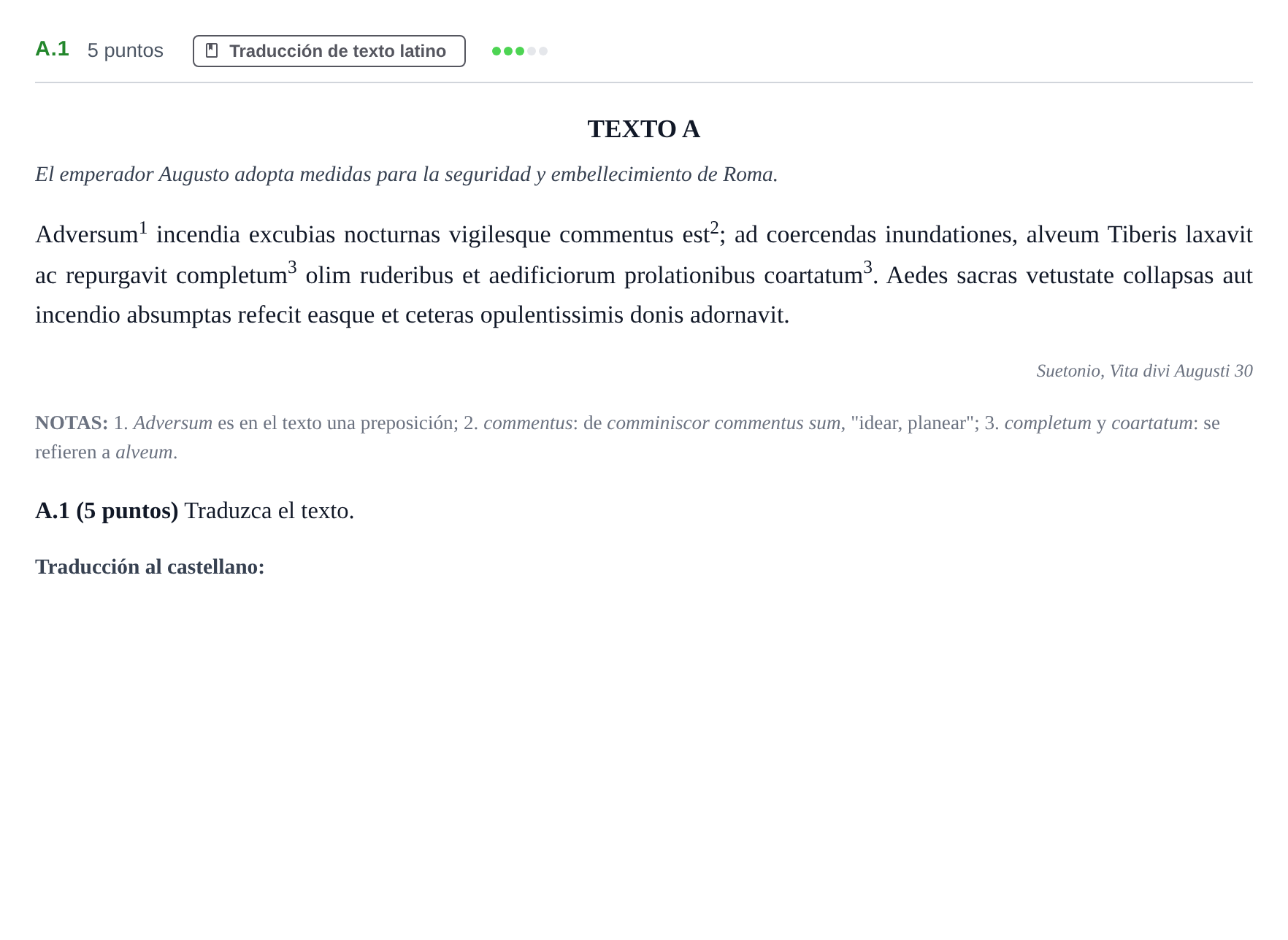 Enunciado: Ejercicio A.1 · Latín II PAU Madrid Extraordinaria Coincidencias 2020