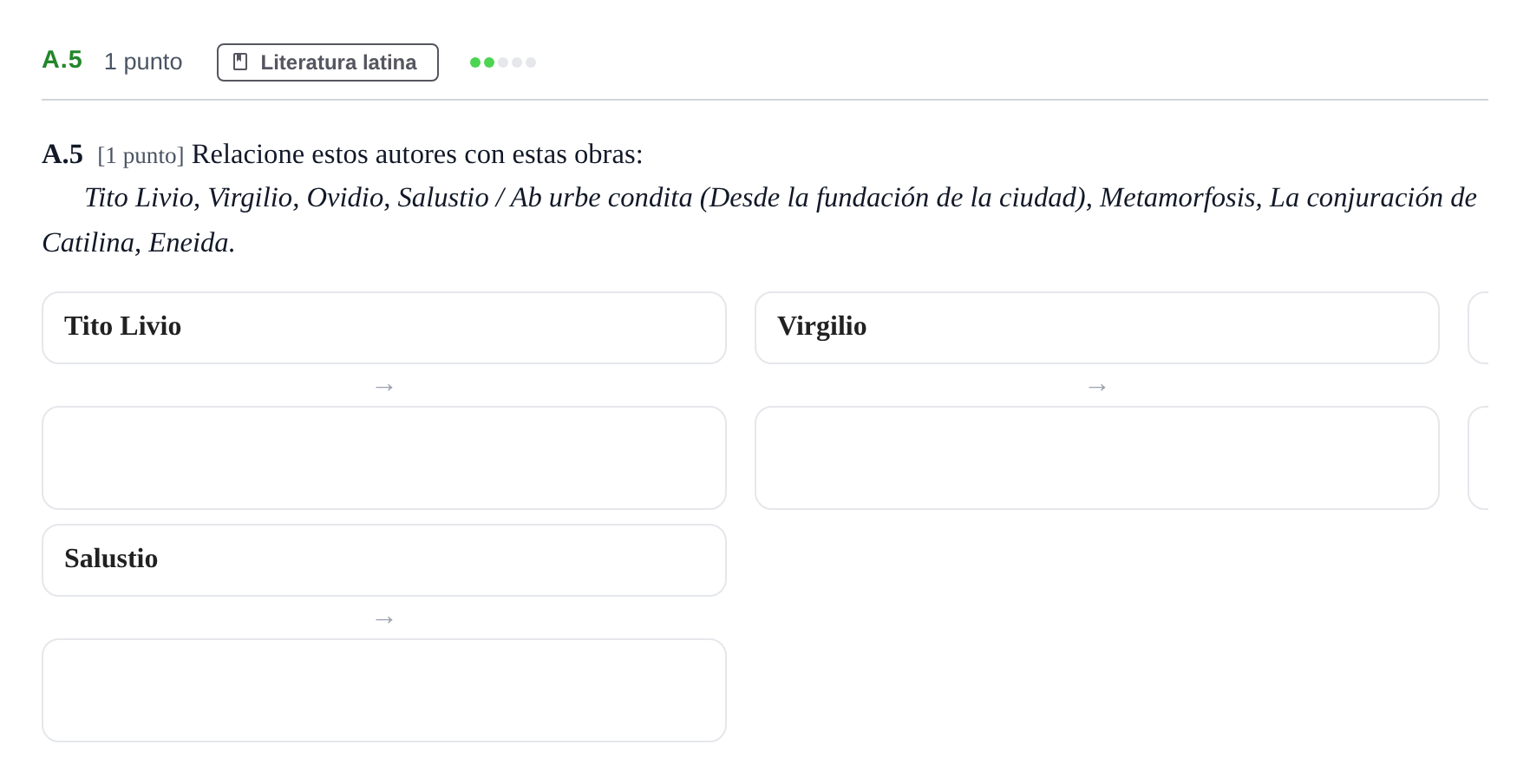 Enunciado: Ejercicio A.5 · Latín II PAU Madrid Extraordinaria Coincidencias 2020