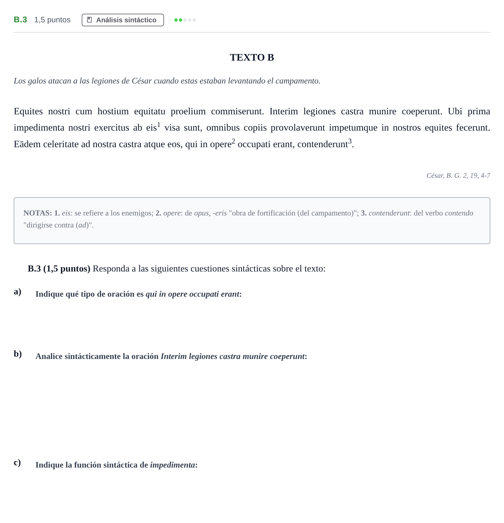 Enunciado: Ejercicio B.3 · Latín II PAU Madrid Extraordinaria Coincidencias 2020