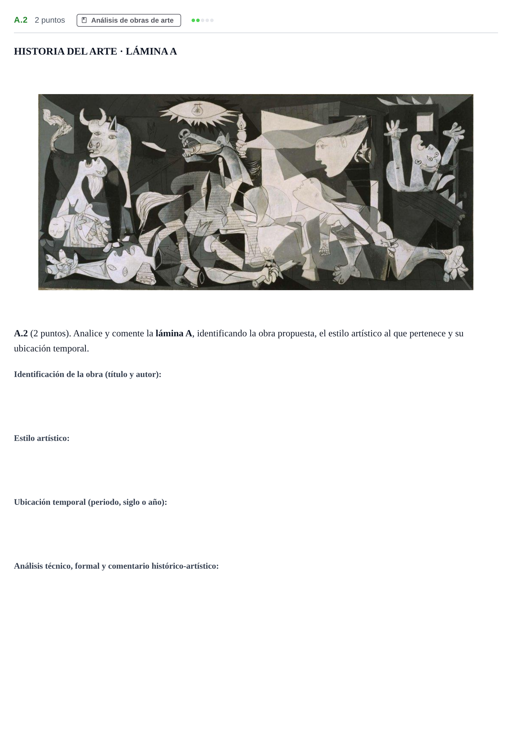 Enunciado: Ejercicio A.2 · Historia del Arte PAU Madrid Ordinaria 2020