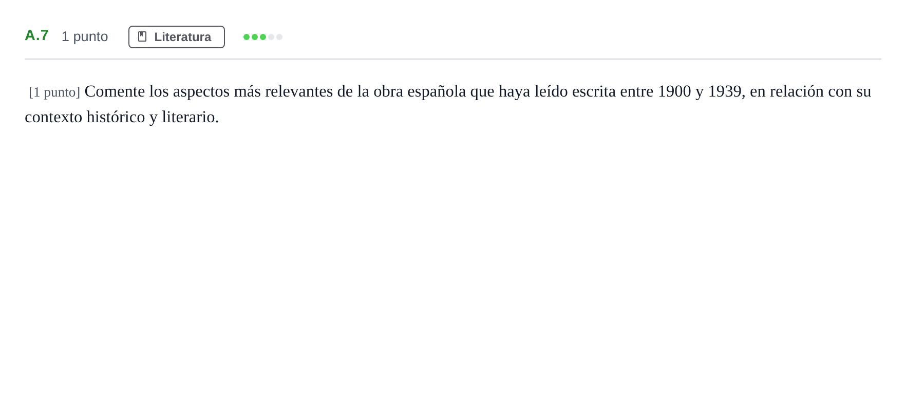 Enunciado: Ejercicio A.7 · Lengua Castellana y Literatura II PAU Madrid Modelo 2020