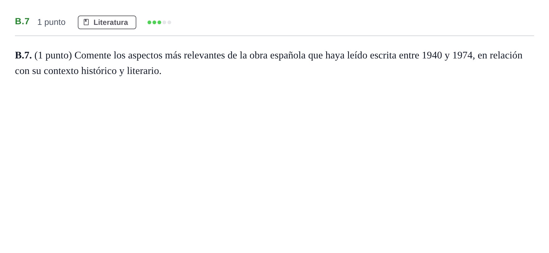 Enunciado: Ejercicio B.7 · Lengua Castellana y Literatura II PAU Madrid Modelo 2020