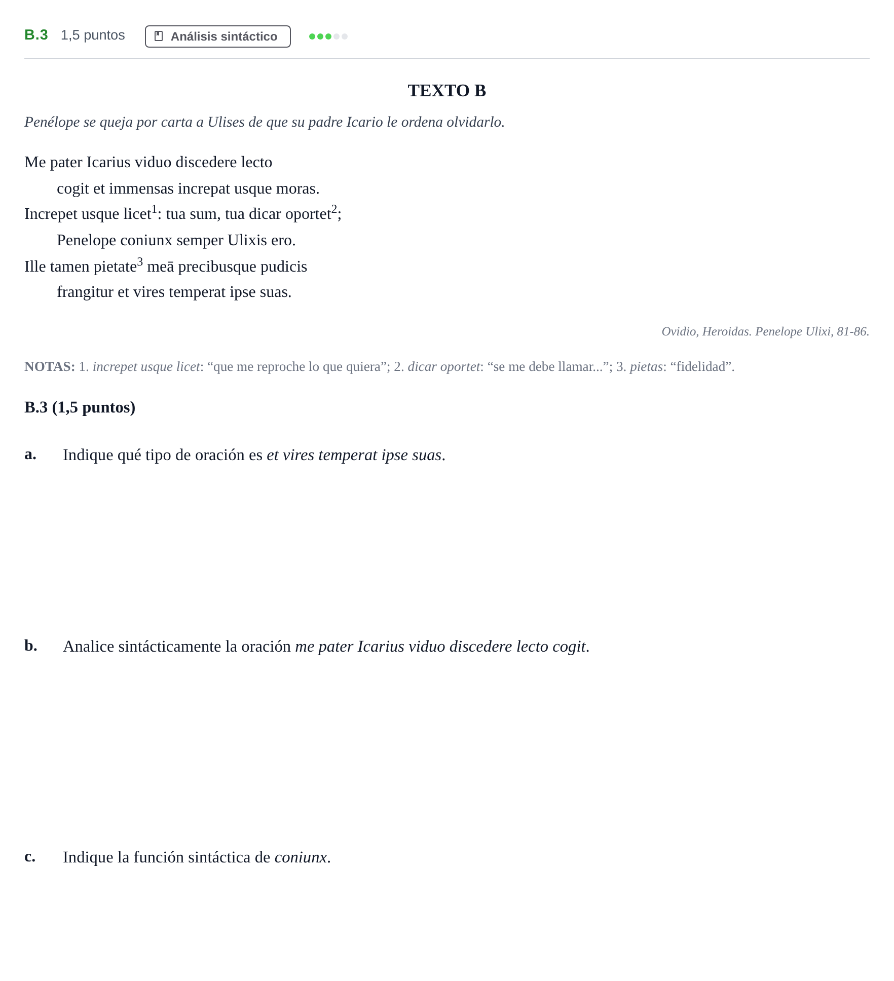 Enunciado: Ejercicio B.3 · Latín II PAU Madrid Modelo 2020