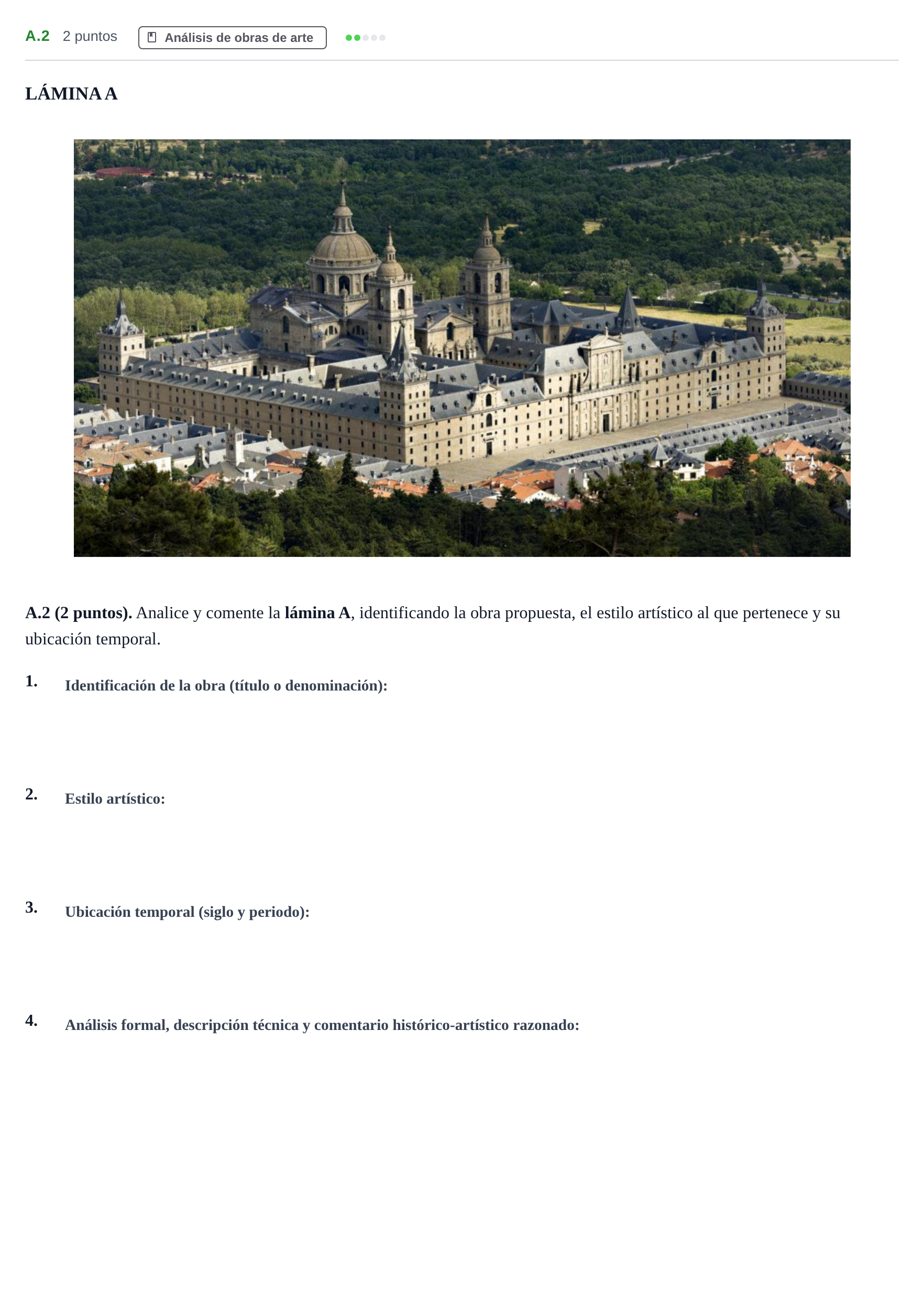 Enunciado: Ejercicio A.2 · Historia del Arte PAU Madrid Ordinaria Coincidencias 2020