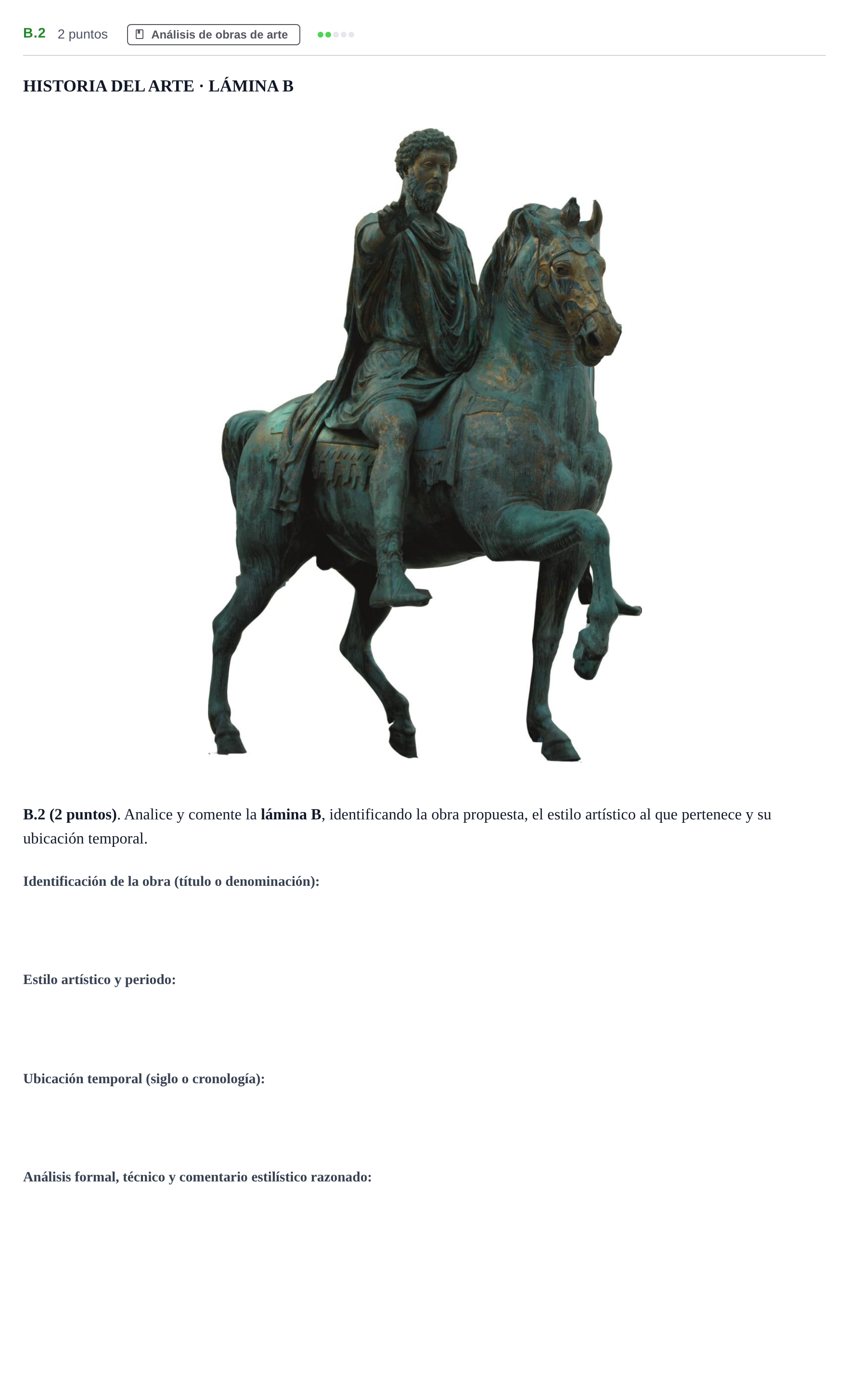Enunciado: Ejercicio B.2 · Historia del Arte PAU Madrid Ordinaria Coincidencias 2020