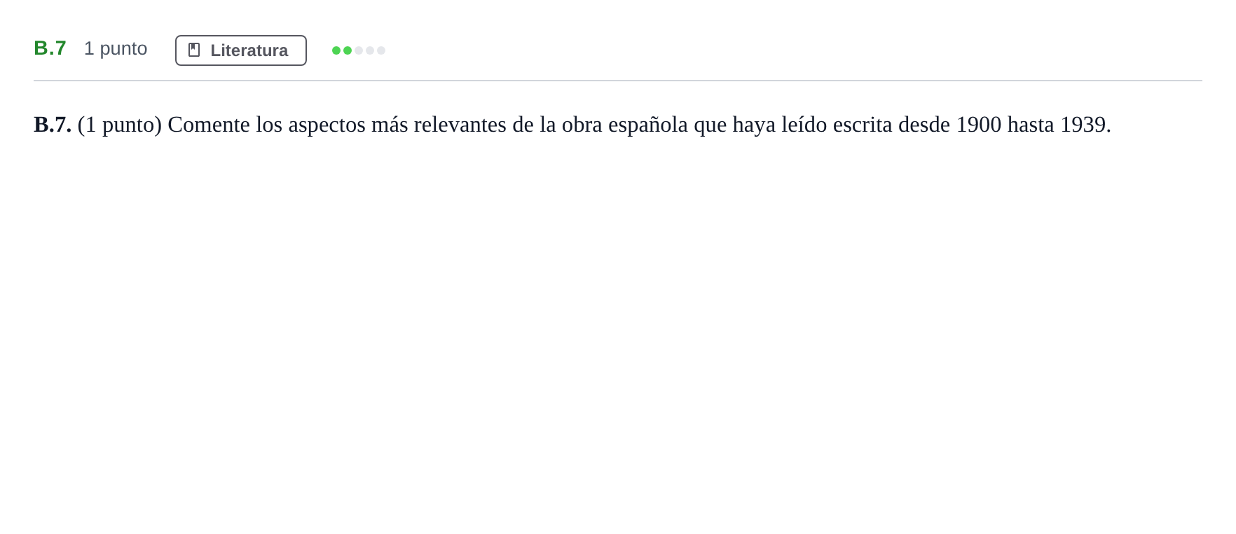 Enunciado: Ejercicio B.7 · Lengua Castellana y Literatura II PAU Madrid Ordinaria Lunes 2020