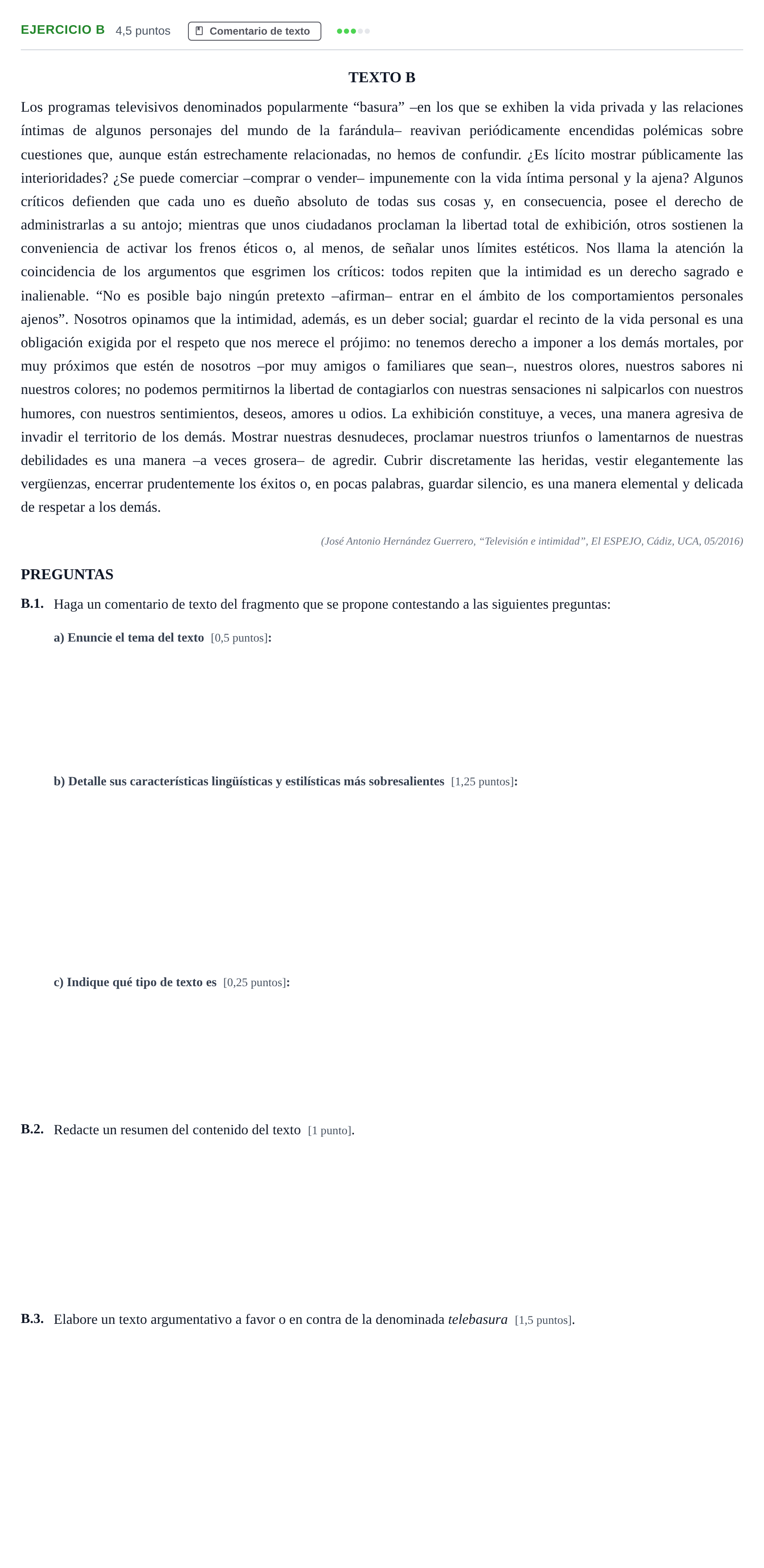 Enunciado: Ejercicio B · Lengua Castellana y Literatura II PAU Madrid Ordinaria Lunes 2020