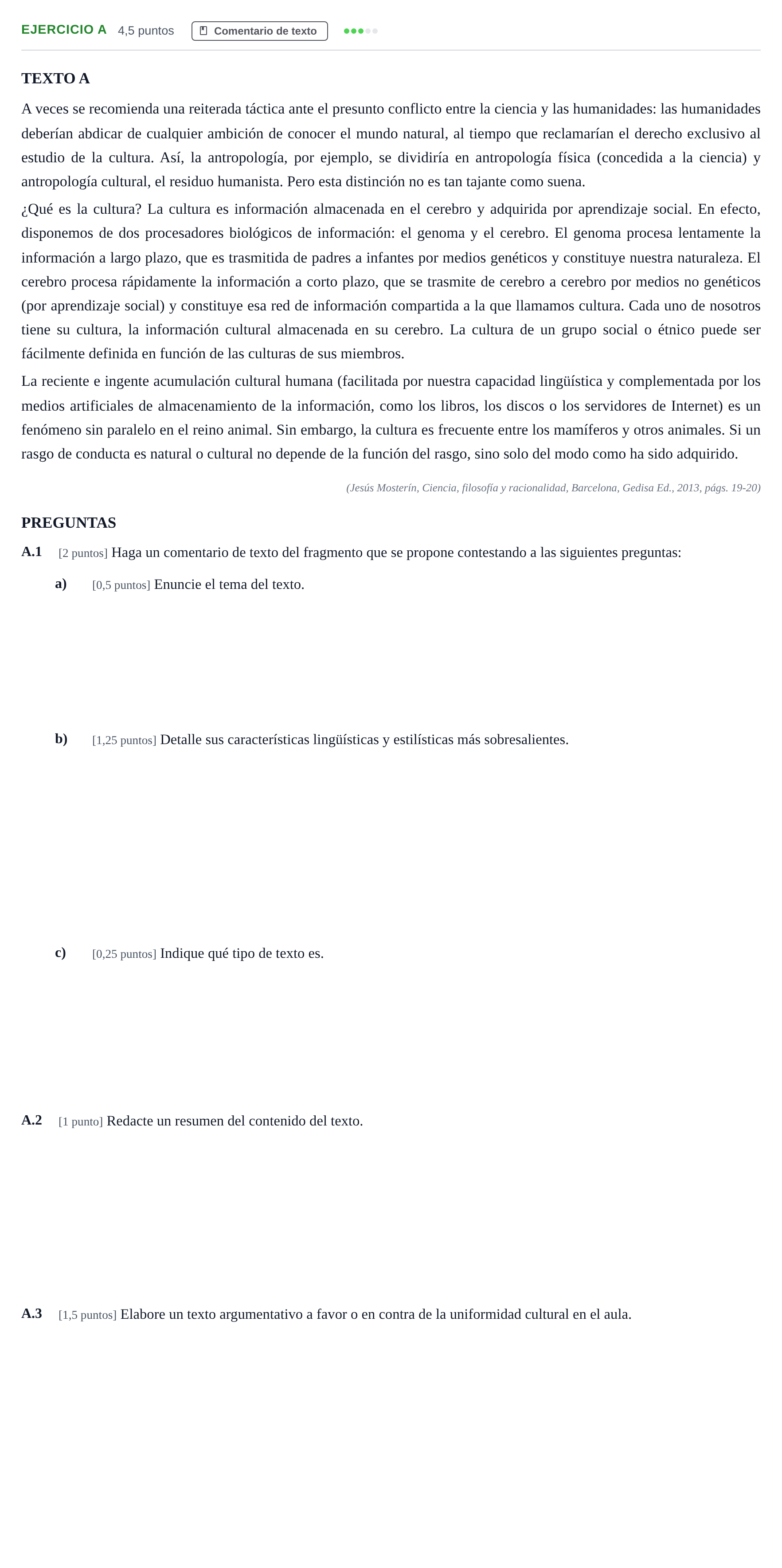 Enunciado: Ejercicio A · Lengua Castellana y Literatura II PAU Madrid Ordinaria Coincidencias 2020