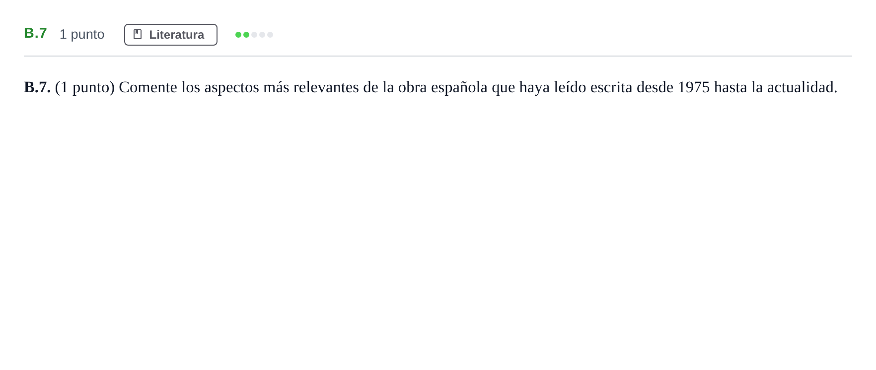 Enunciado: Ejercicio B.7 · Lengua Castellana y Literatura II PAU Madrid Ordinaria Coincidencias 2020